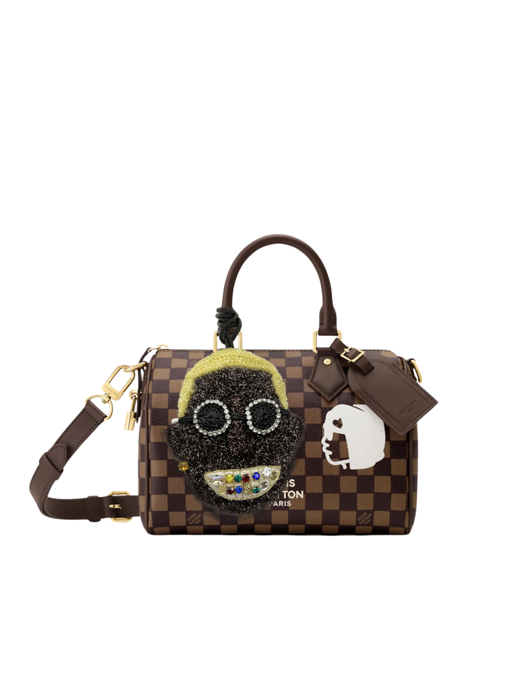 Bling Smiley handmade charm worn on a bag