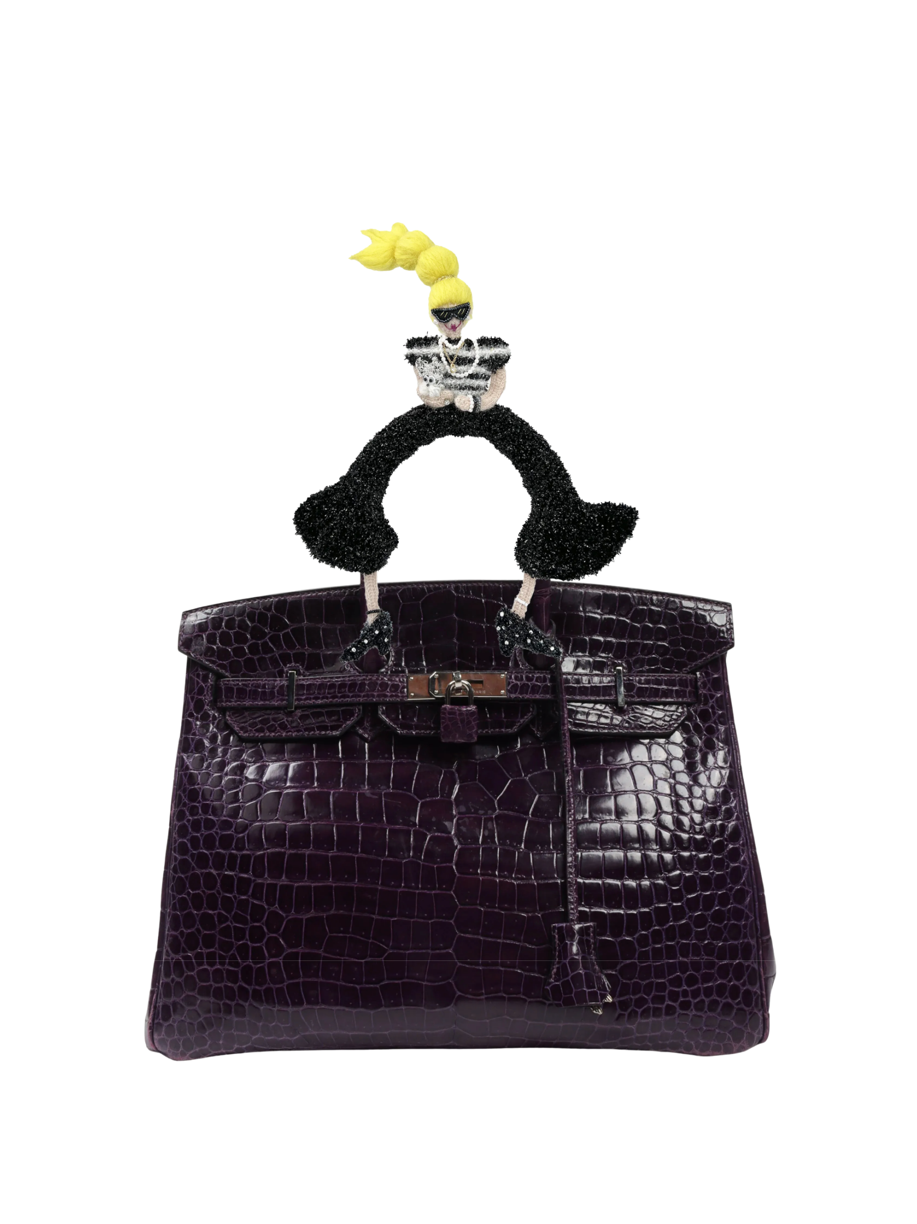 Chic Girl doll charm styled on a handbag