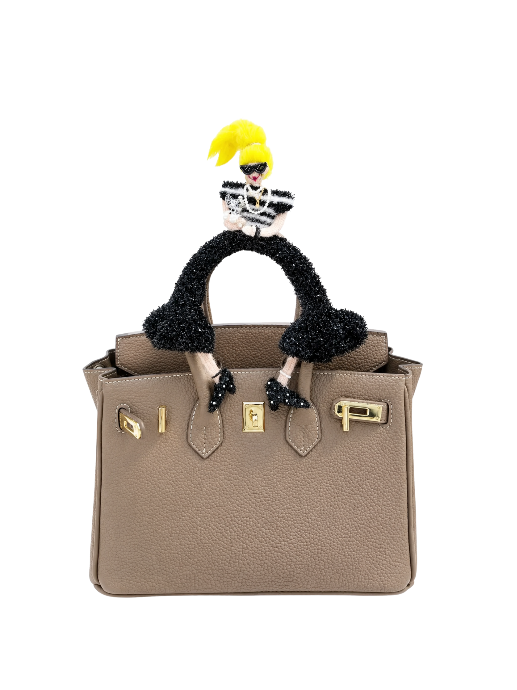 Chic Girl handmade handle charm worn on a bag