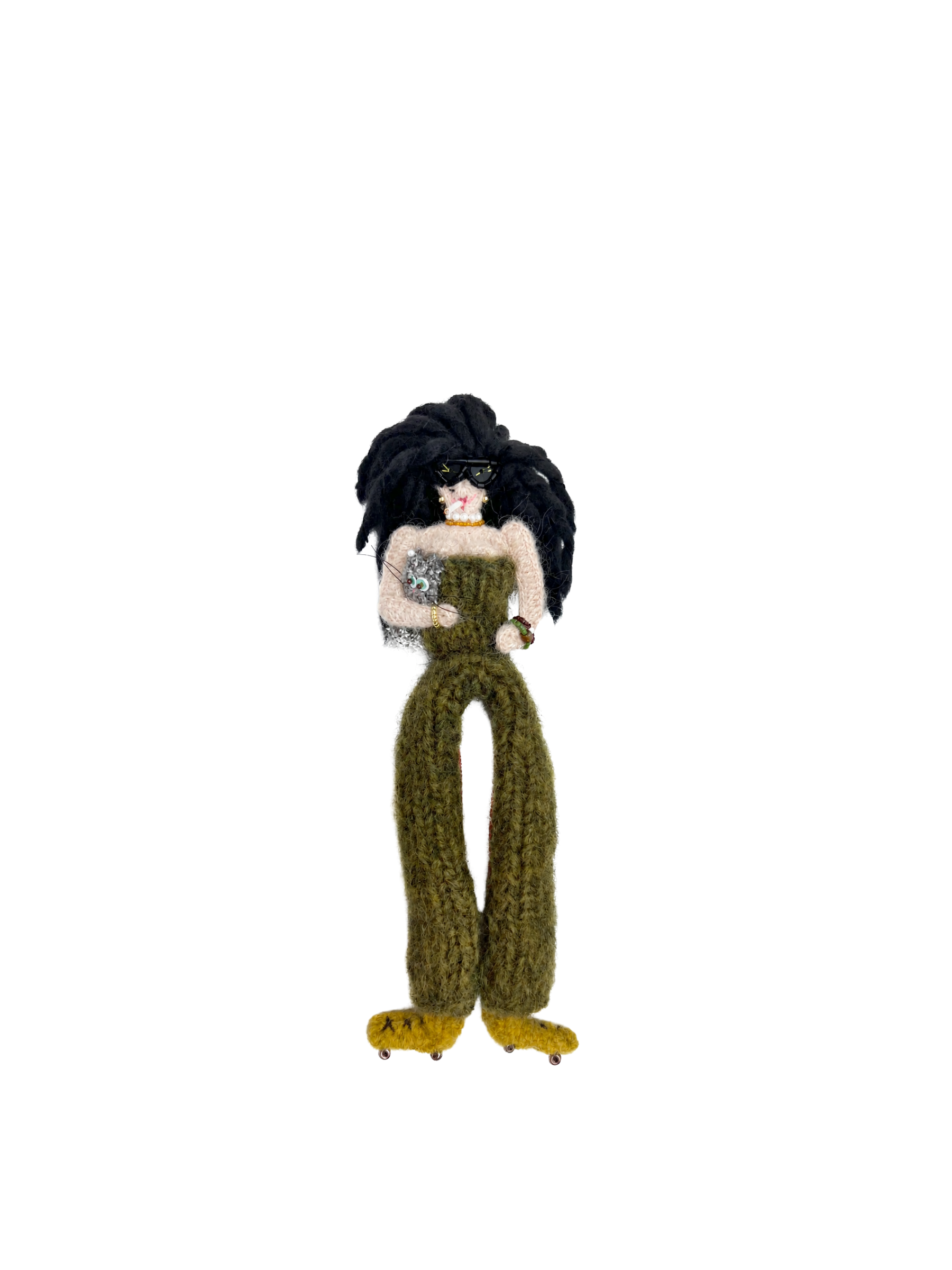 Crazy Girl handmade doll bag handle charm, front view