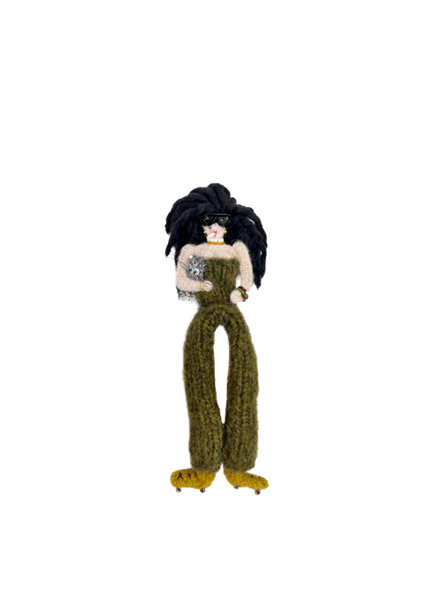 Crazy Girl handmade doll bag handle charm, front view