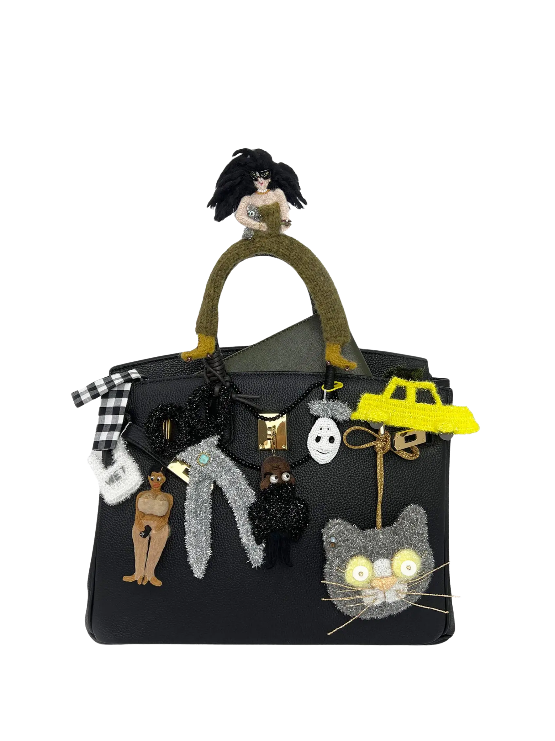 Crazy Girl doll charm styled on a handbag