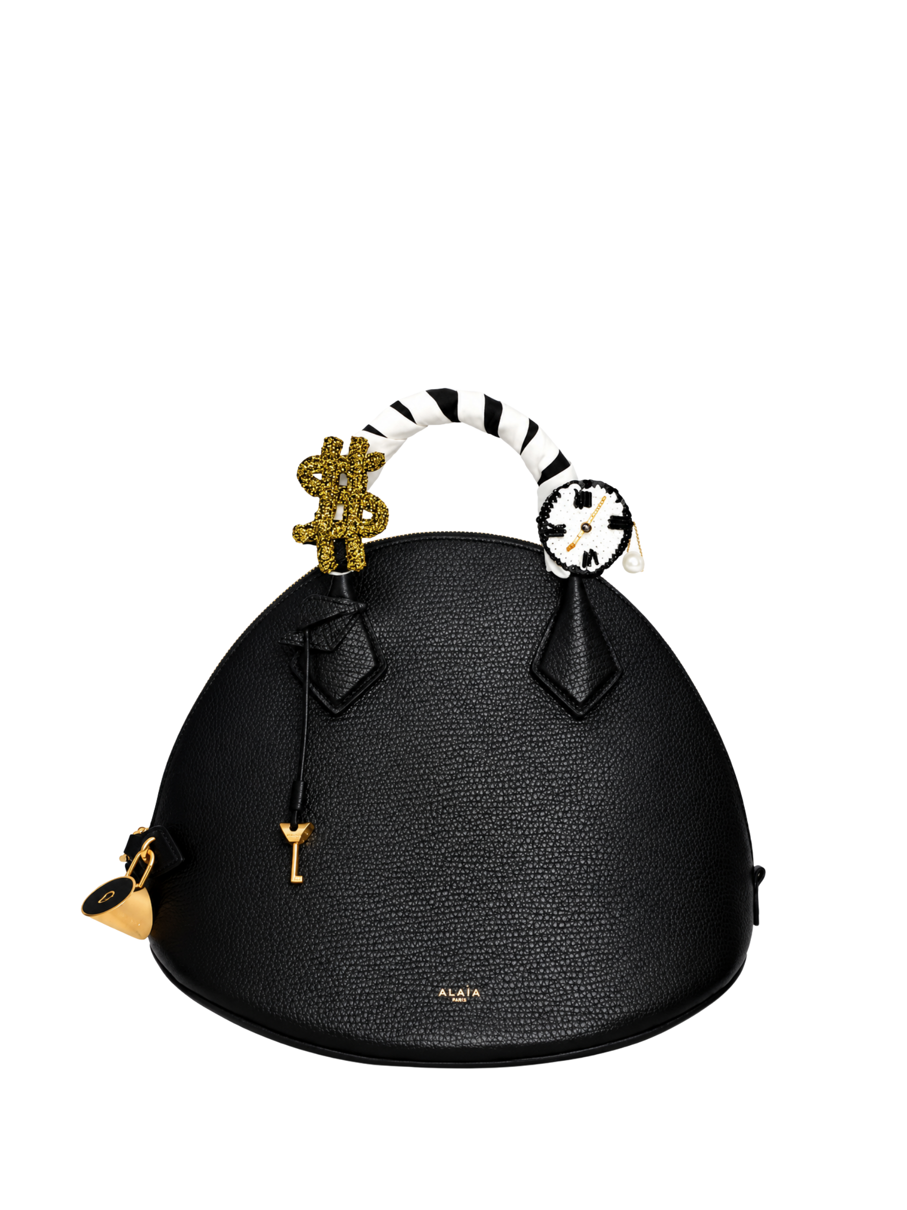 Time Money handle charm styled on a handbag