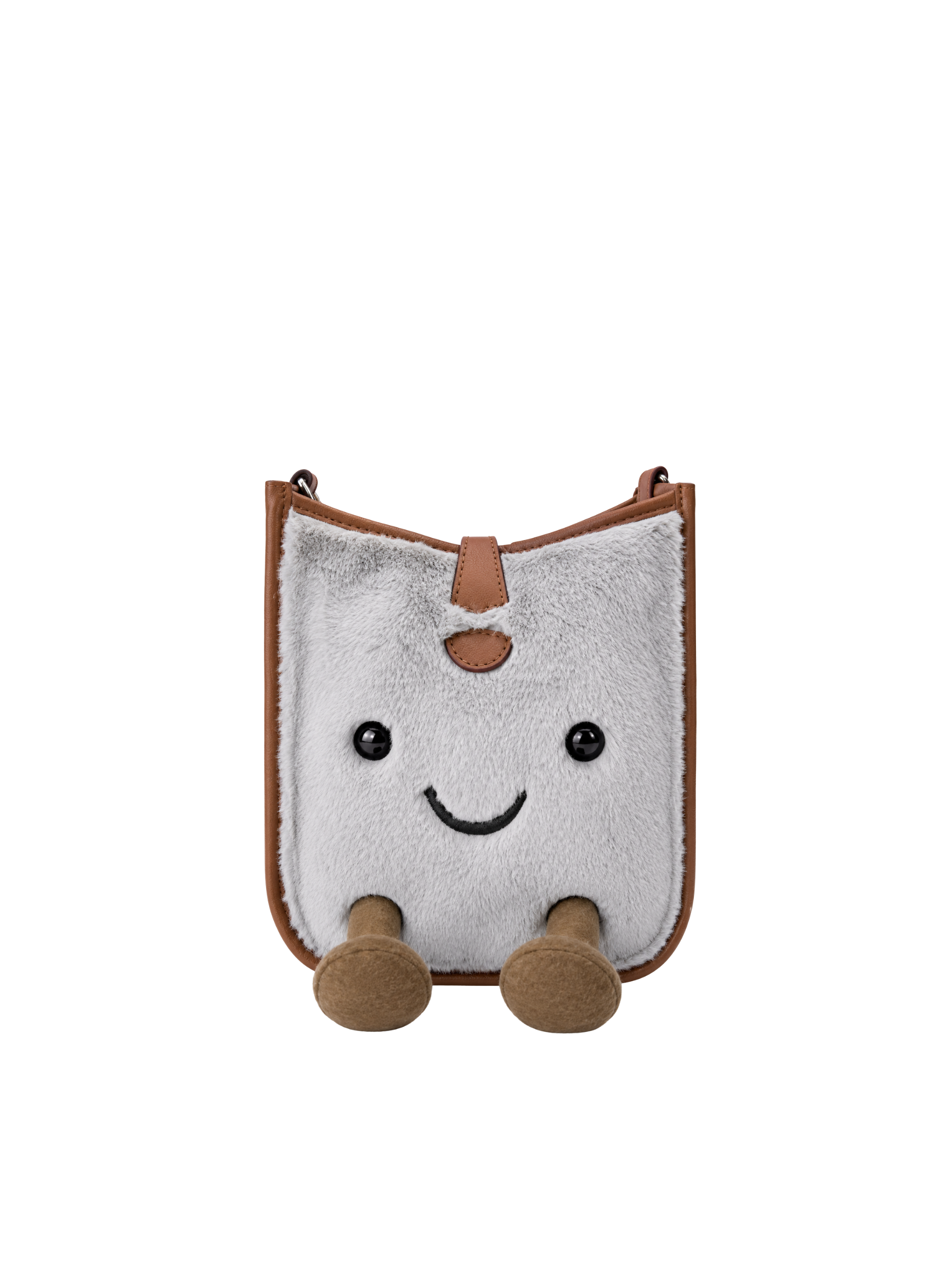 Jellykin 17 Faux Fur Calf Leather-Trim Messenger Bag in Mochi, front view