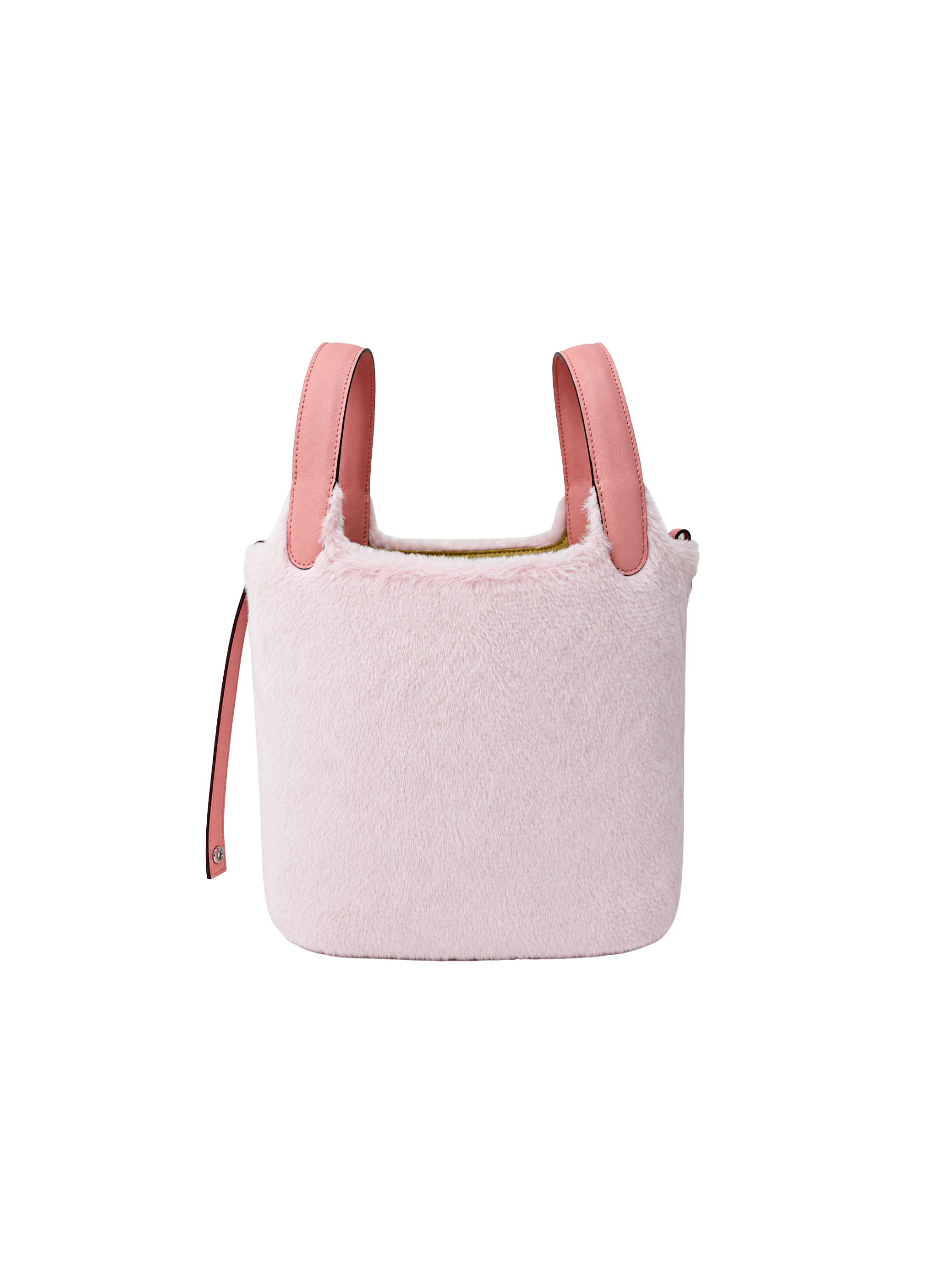 Jellykin 18 Faux Fur Calf Leather-Trim Bucket Bag in Candy, back view