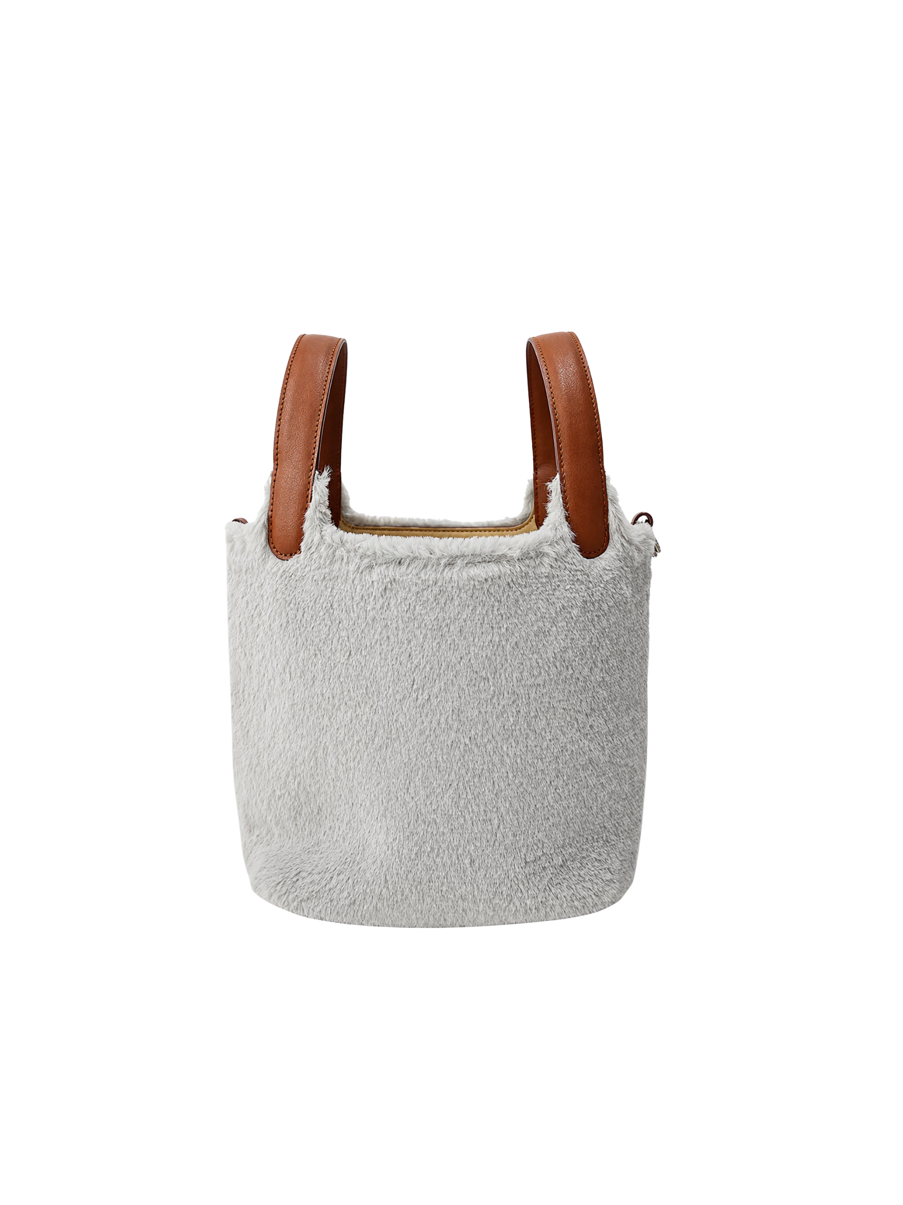 Jellykin 18 Faux Fur Calf Leather-Trim Bucket Bag in Mochi, back view