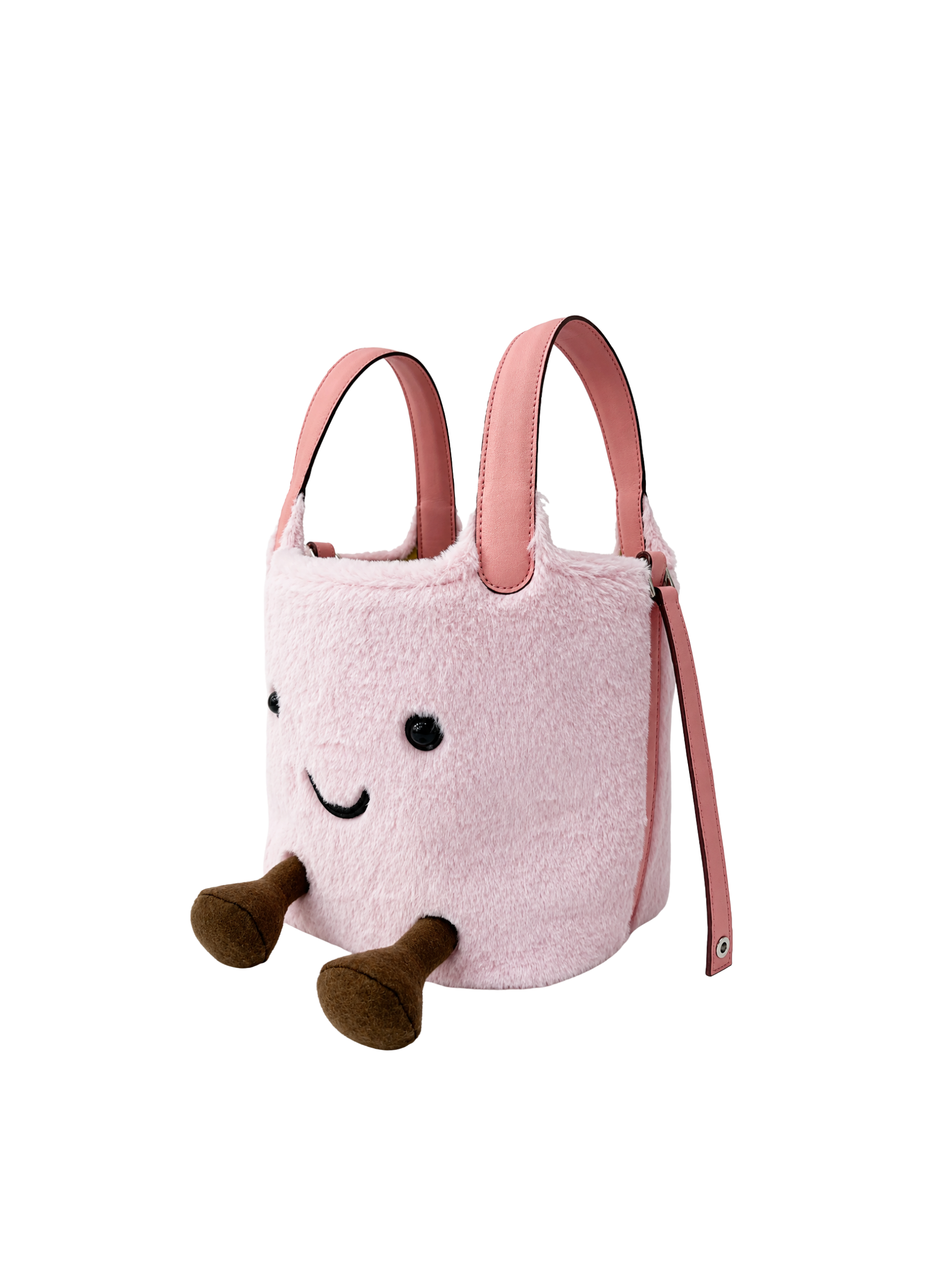 Jellykin 18 Faux Fur Calf Leather-Trim Bucket Bag in Candy, side view