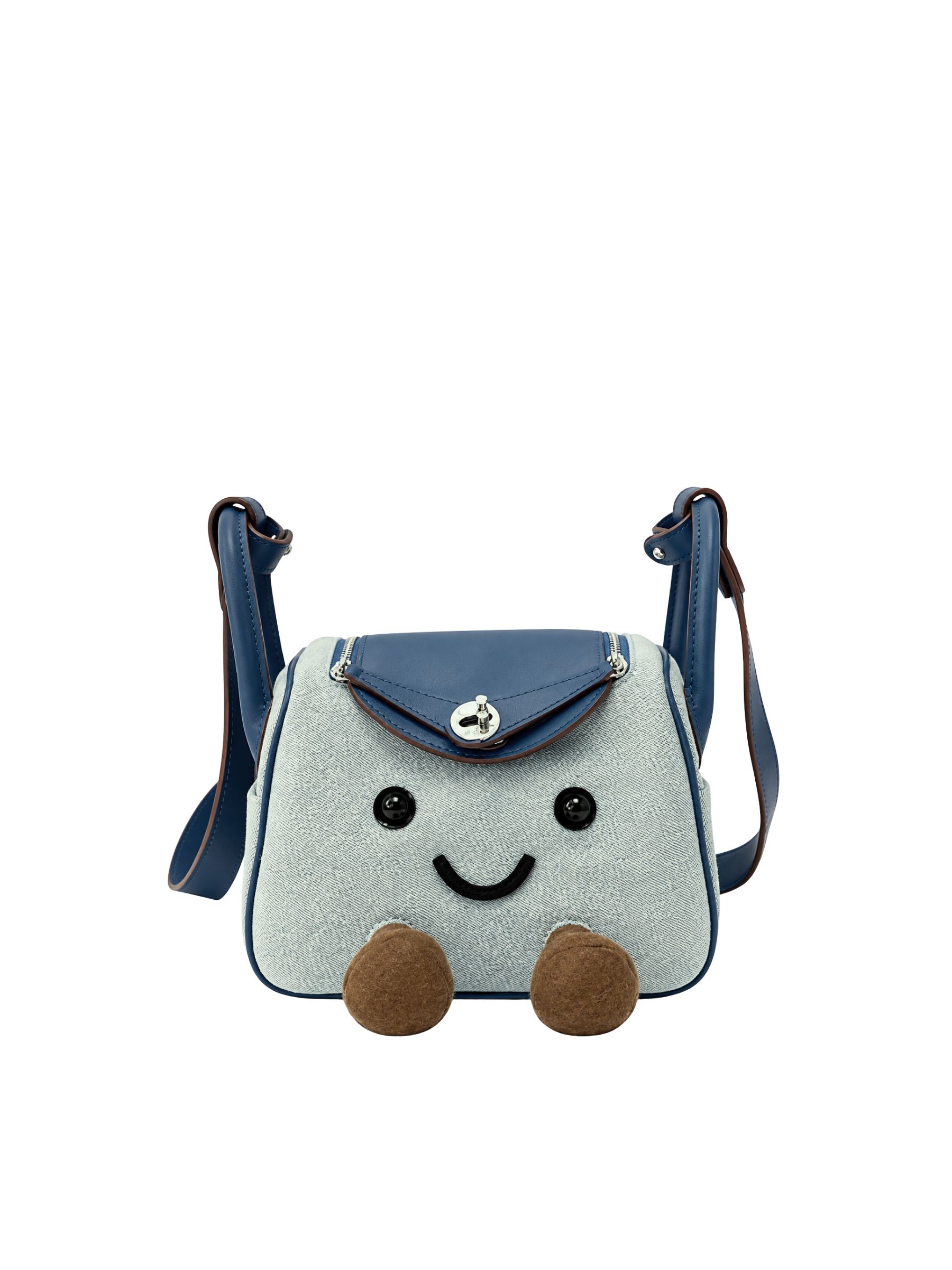 Jellykin 19 Denim Calf Leather-Trim Supple Bag in Blue Marshmallow, front view