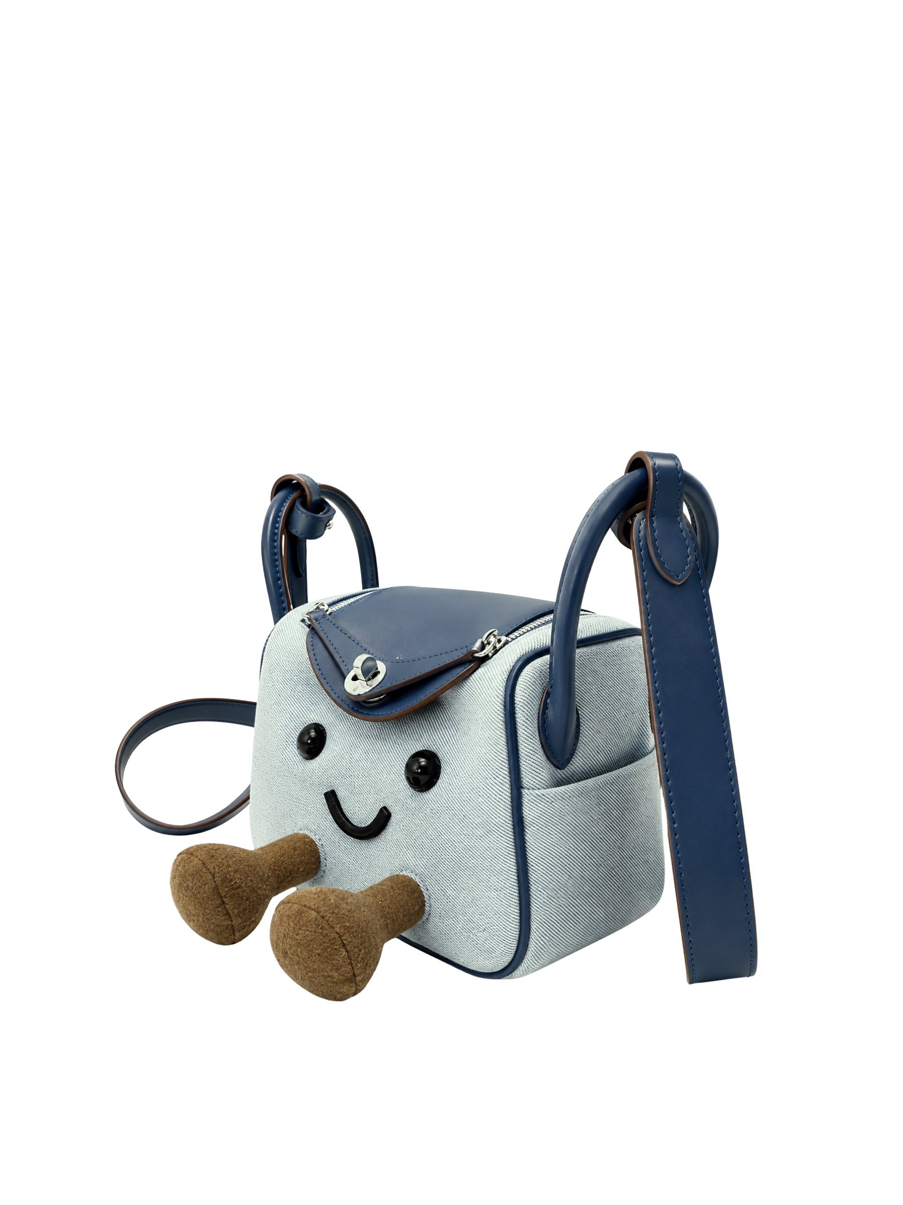 Jellykin 19 Denim Calf Leather-Trim Supple Bag in Blue Marshmallow, side view