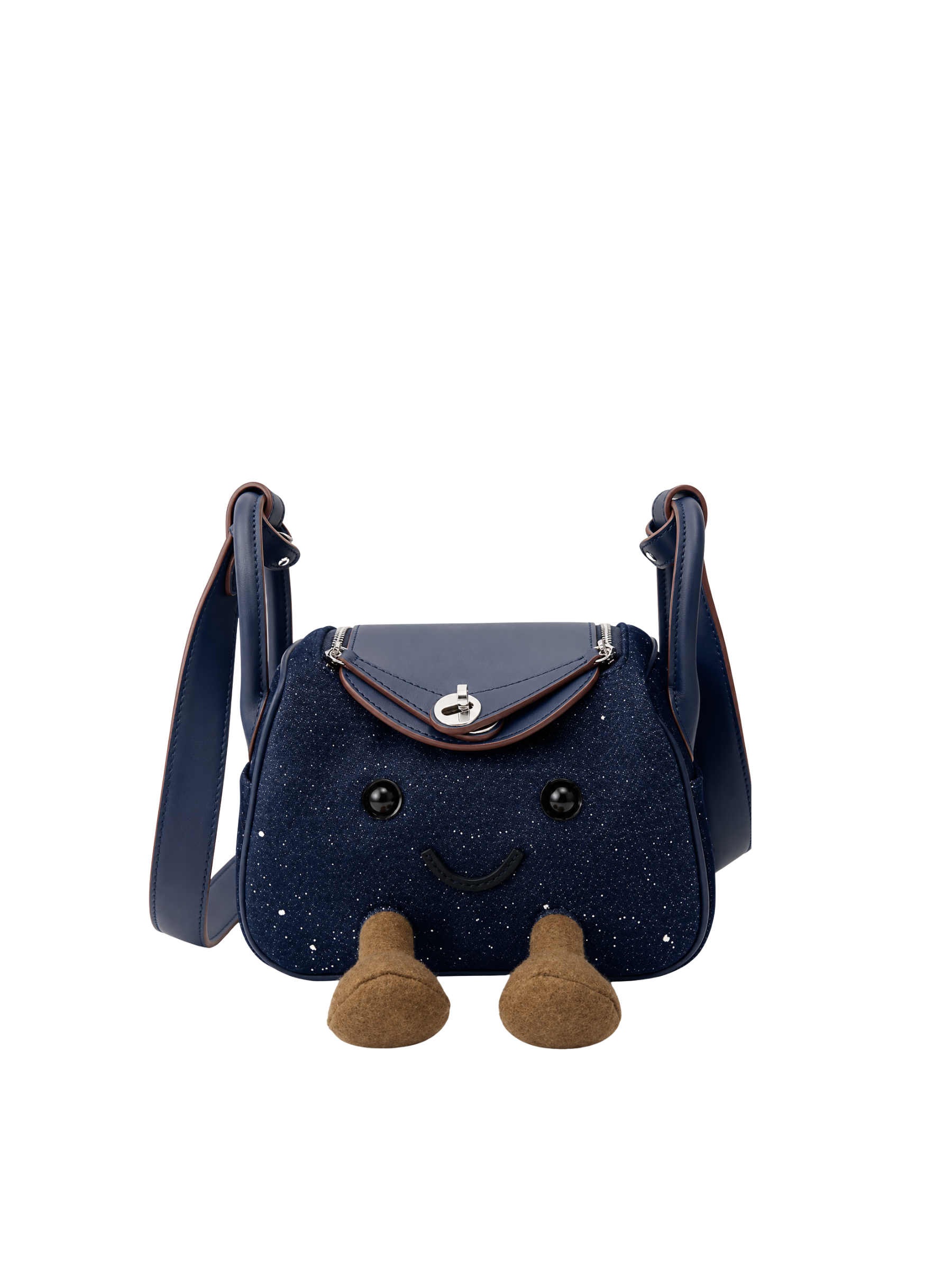 Jellykin 18 Denim Leather Trim Supple Bag in Blueberry — Front View