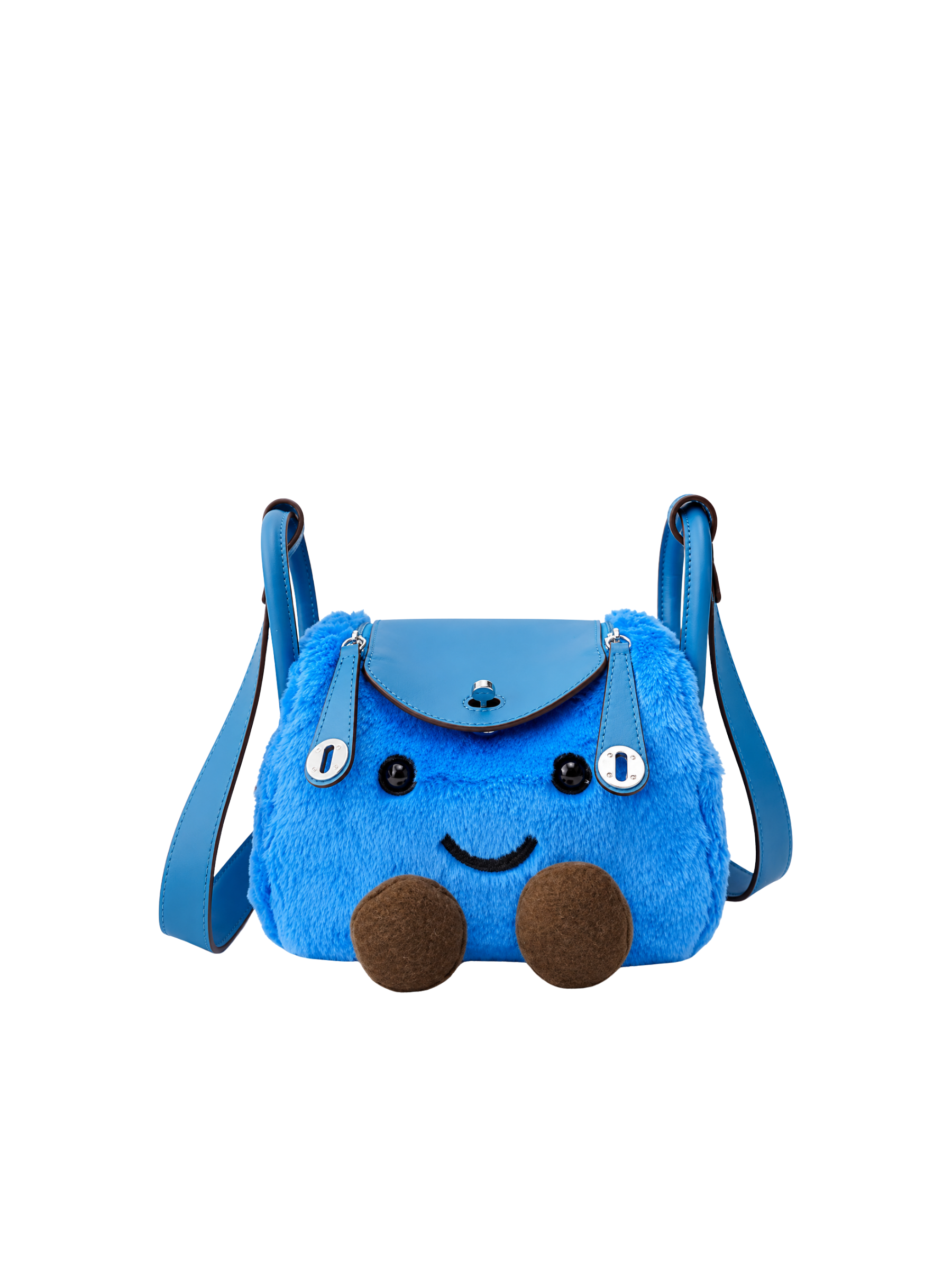 Jellykin 19 Faux Fur Calf Leather-Trim Supple Bag in Blue Lollipop, front view