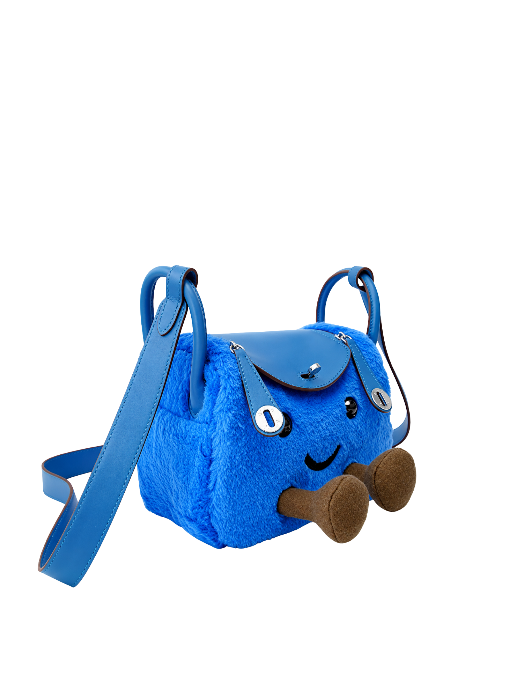 Jellykin 19 Faux Fur Calf Leather-Trim Supple Bag in Blue Lollipop, side view