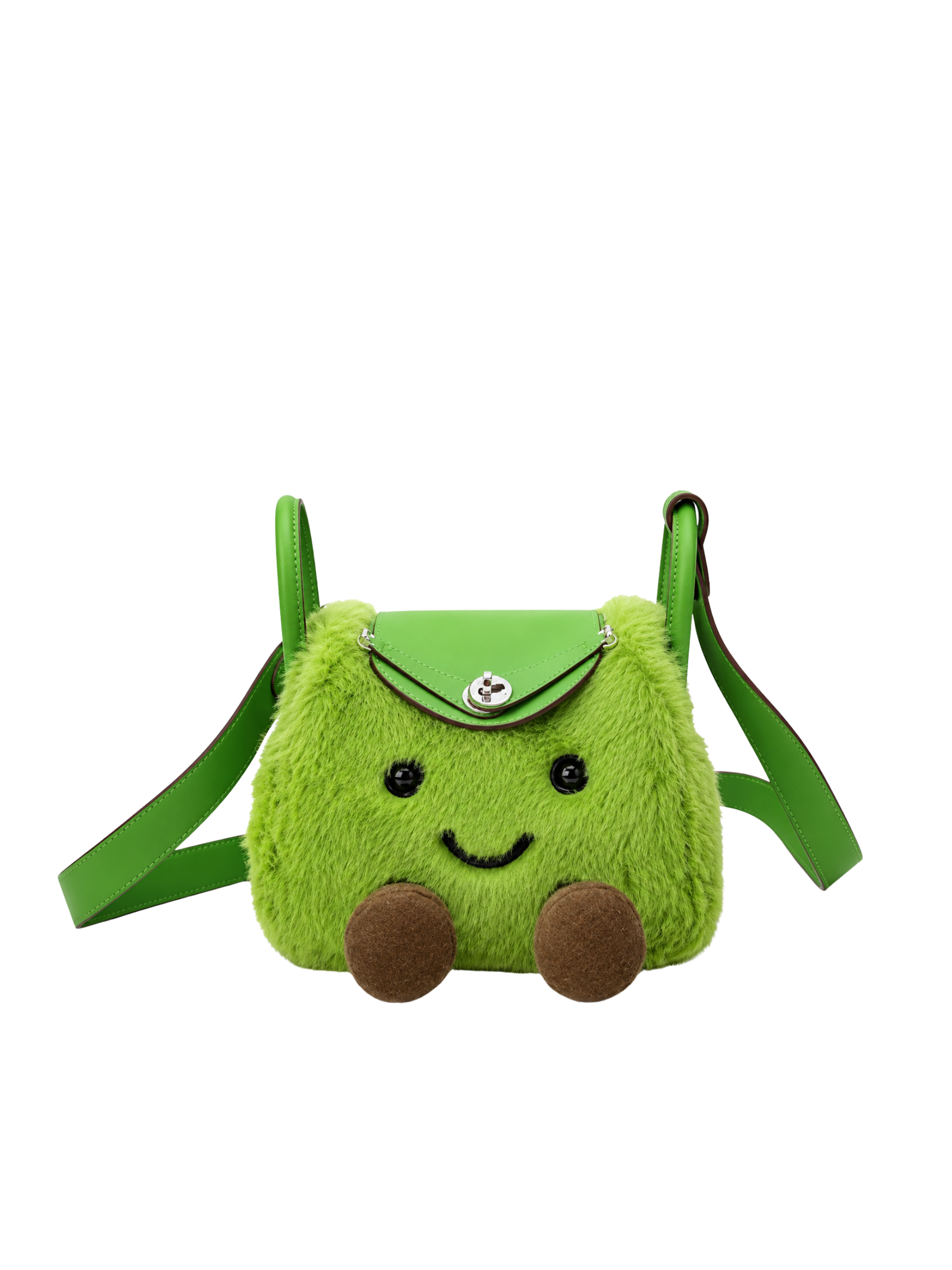 Jellykin 19 Faux Fur Calf Leather-Trim Supple Bag in Kiwi, front view