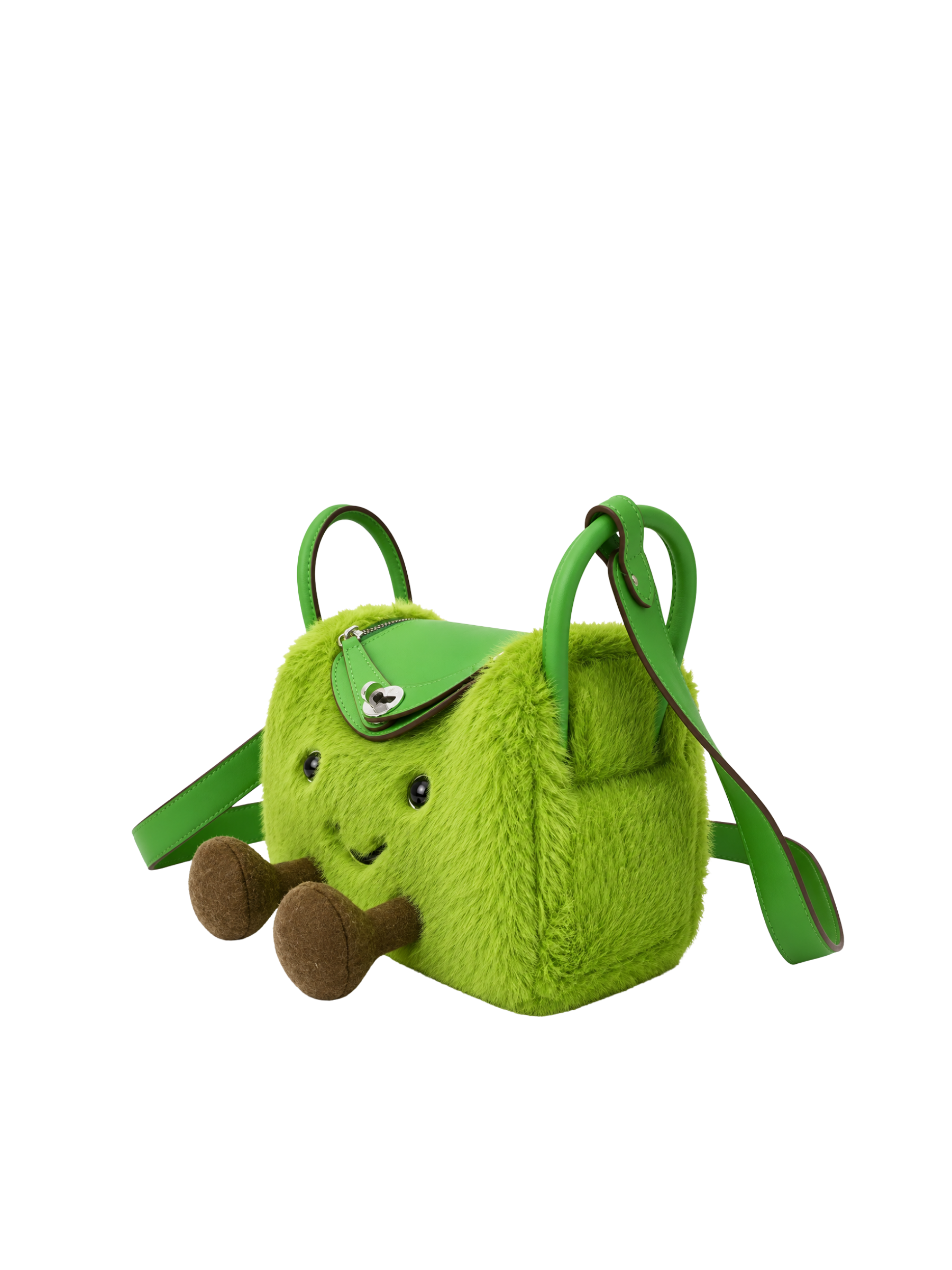Jellykin 19 Faux Fur Calf Leather-Trim Supple Bag in Kiwi, side view