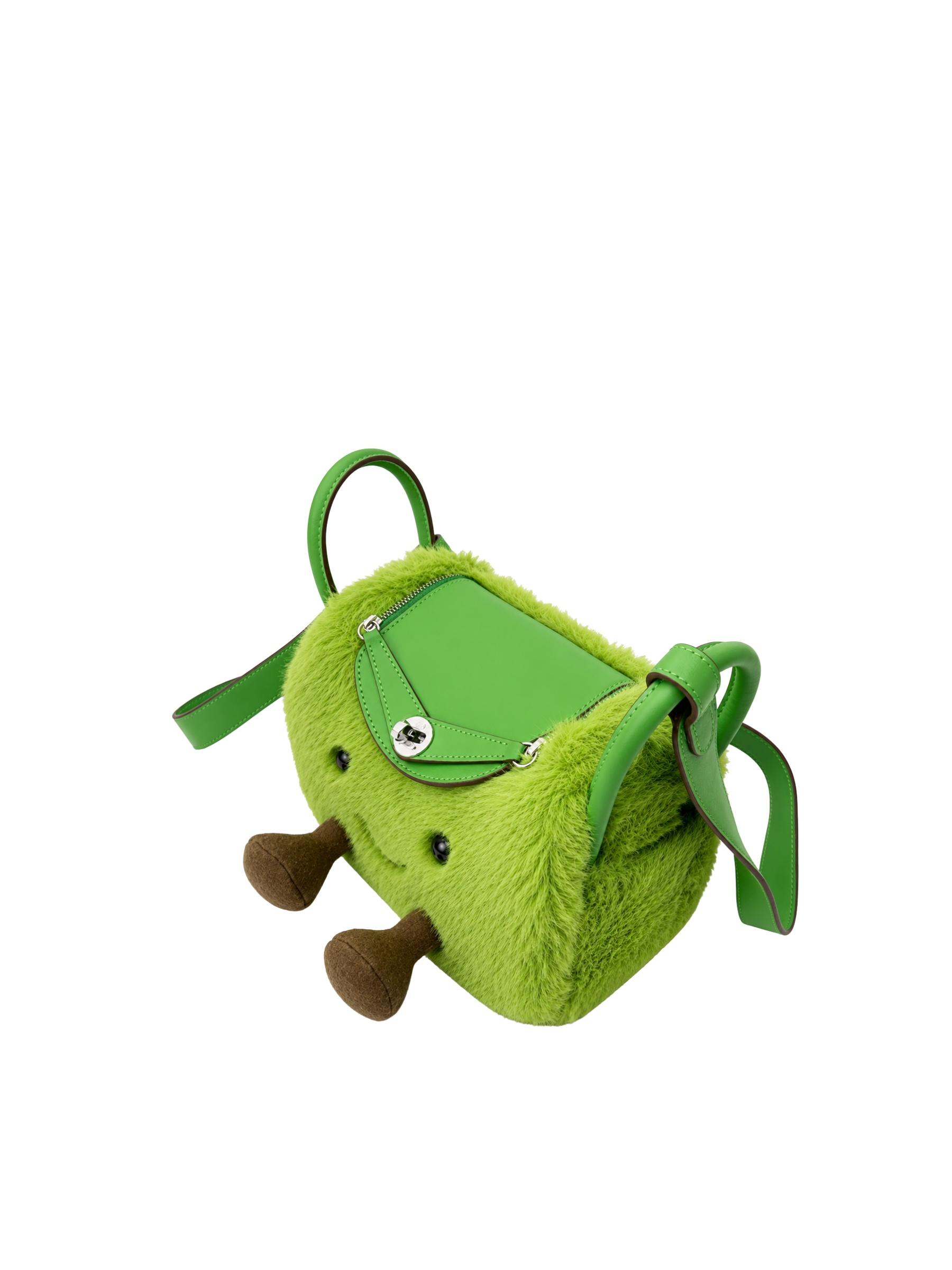 Jellykin 19 Faux Fur Calf Leather-Trim Supple Bag in Kiwi, top view