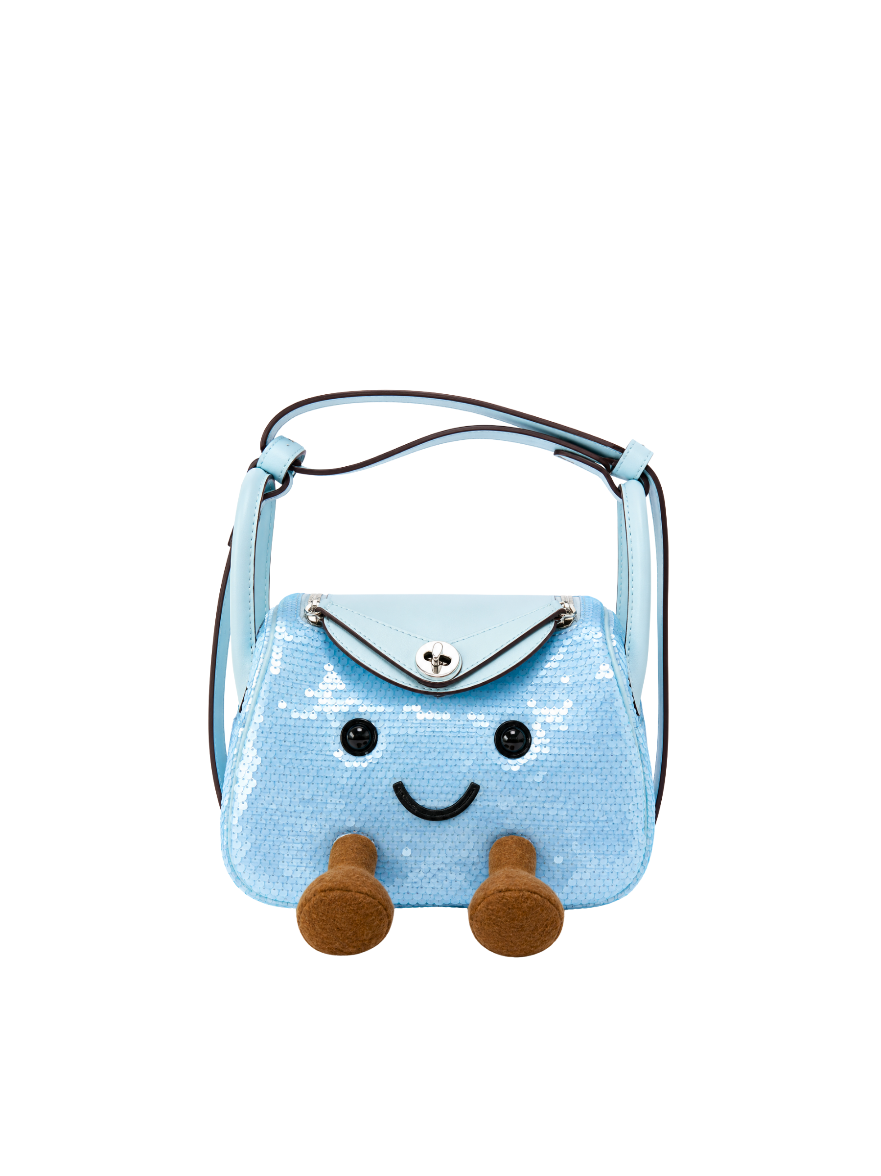 Jellykin 19 Sequin Calf Leather-Trim Supple Bag in Blue Marshmallow, front view