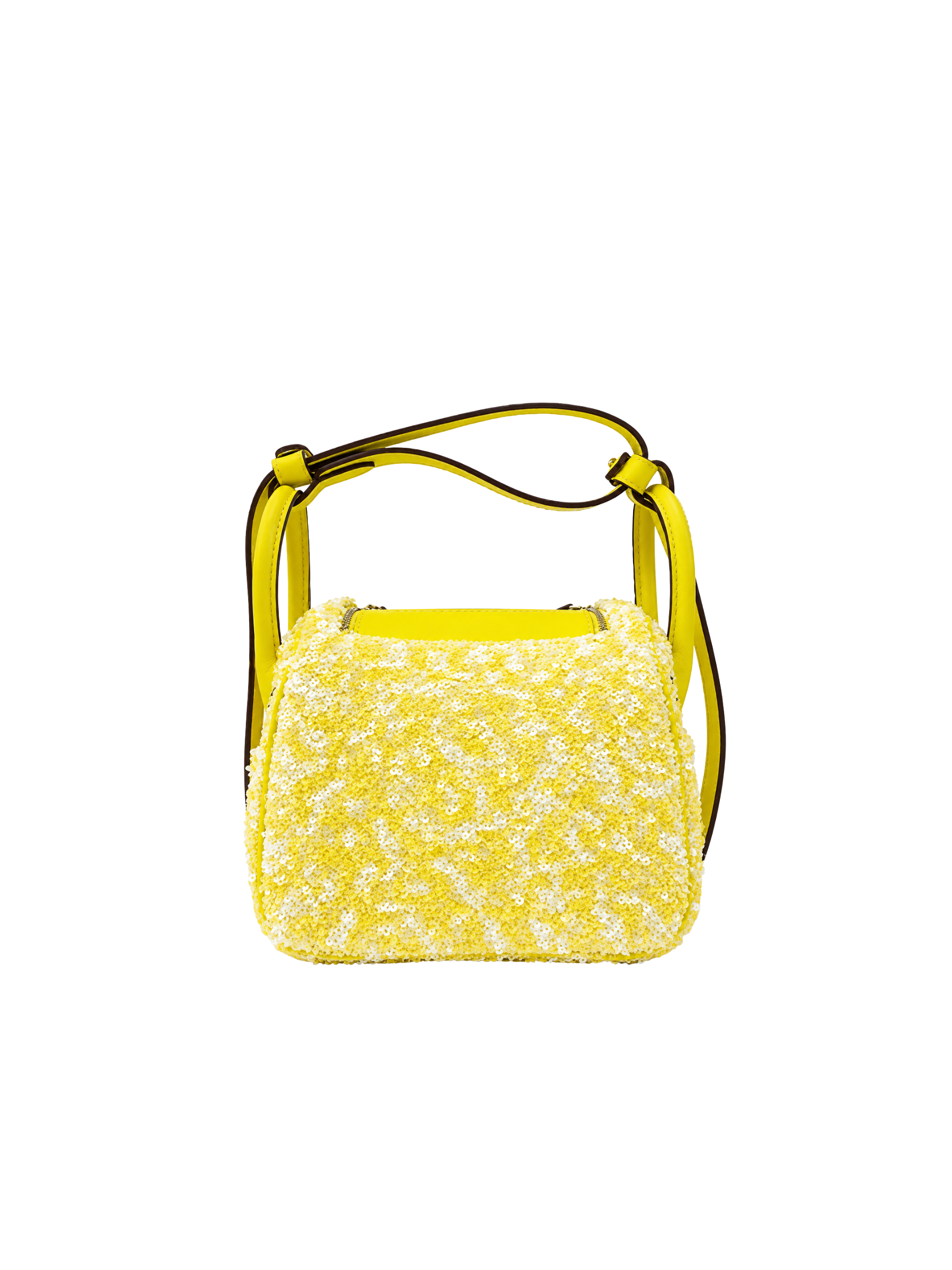 Jellykin 19 Sequin Calf Leather-Trim Supple Bag in Lemon, back view