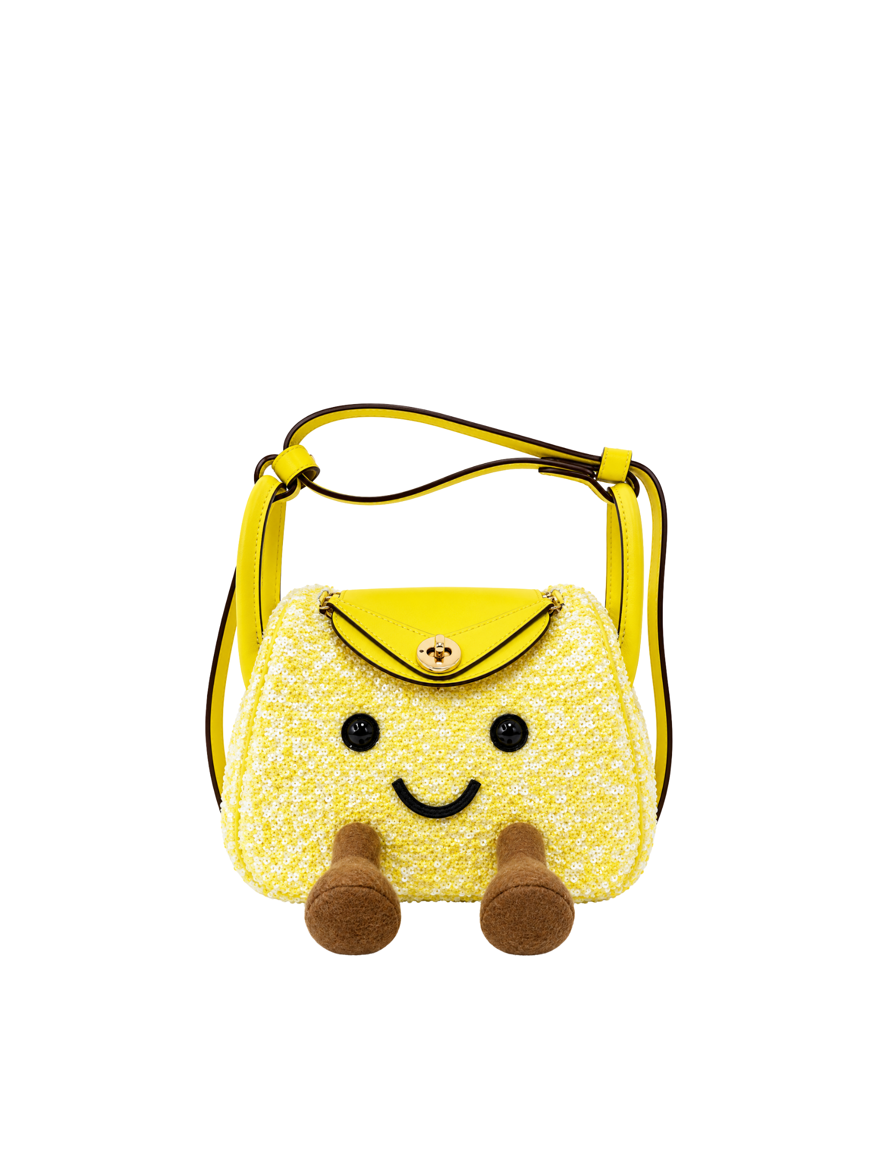 Jellykin 18 Sequin Leather Trim Supple Bag in Lemon — Front View