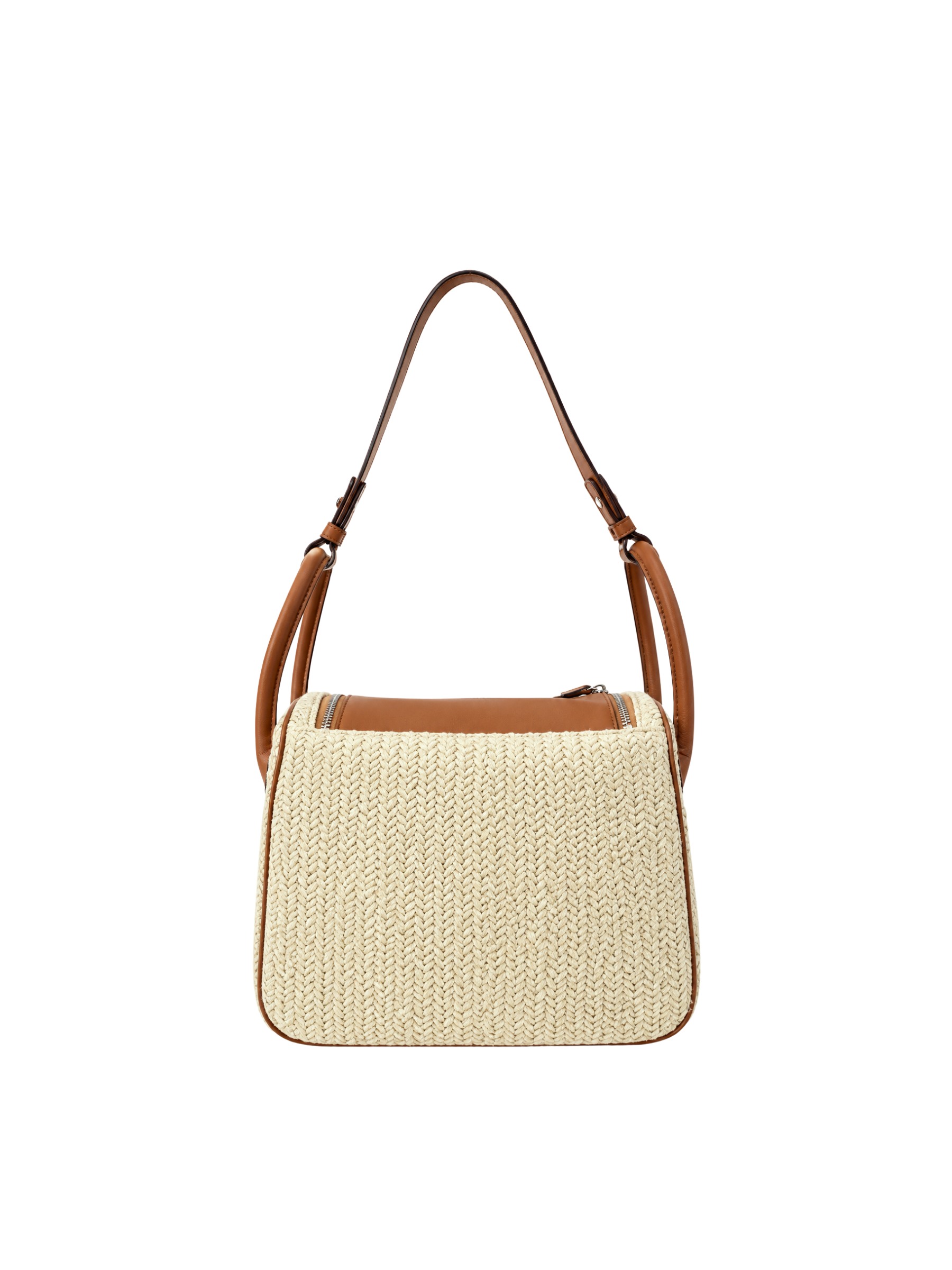 Jellykin 18 Woven Raffia Leather Trim Supple Bag in Tahini — Back View