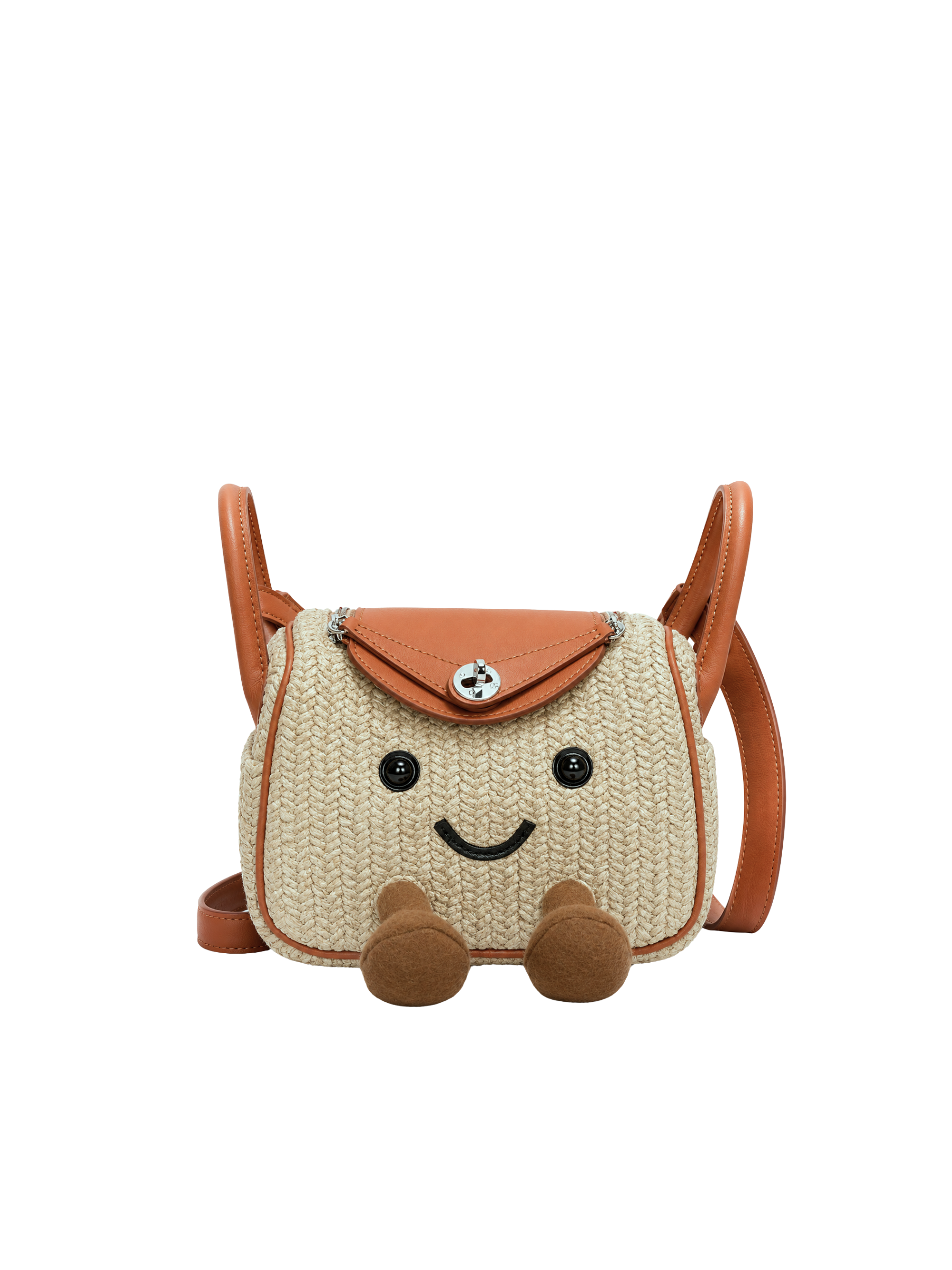 Jellykin 18 Woven Raffia Leather Trim Supple Bag in Tahini — Front View