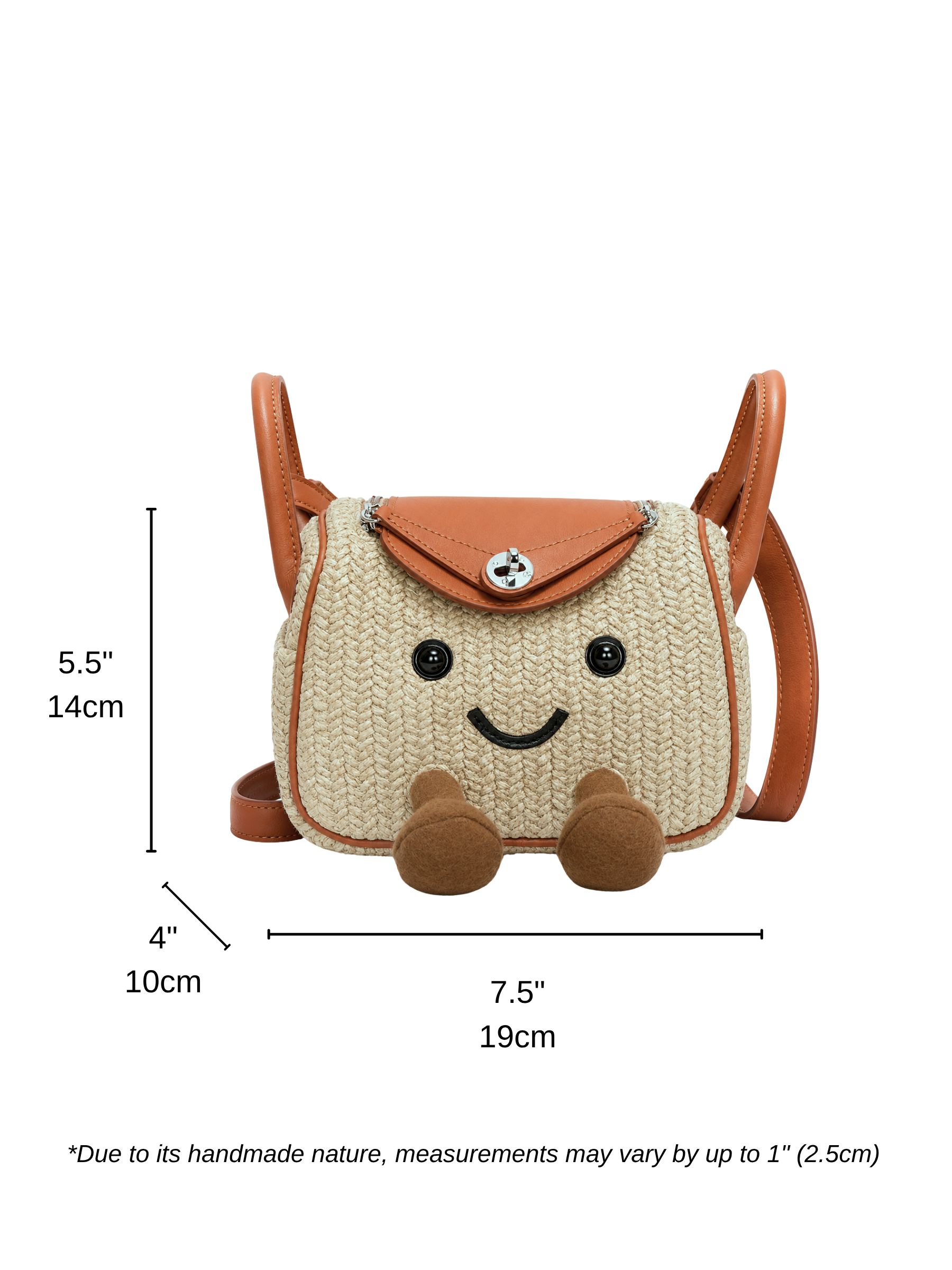 Jellykin 18 Woven Raffia Leather Trim Supple Bag measurement guide