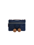 Jellykin 20 Denim Calf Leather-Trim Flat Vanity Bag in Blueberry — Front