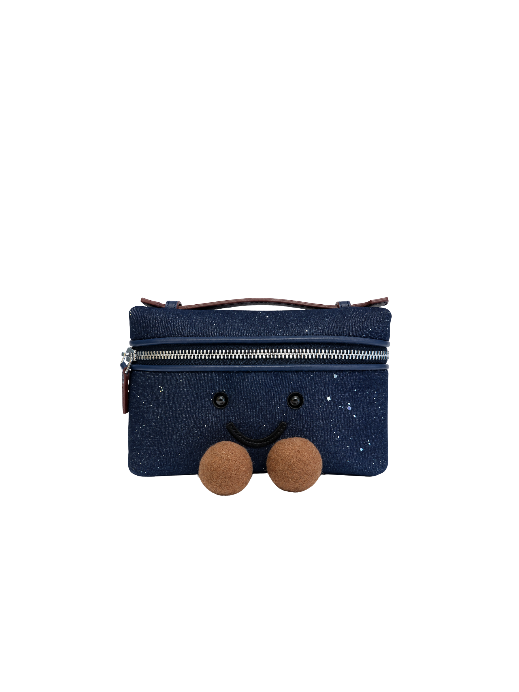 Jellykin 20 Denim Calf Leather-Trim Flat Vanity Bag in Blueberry — Front