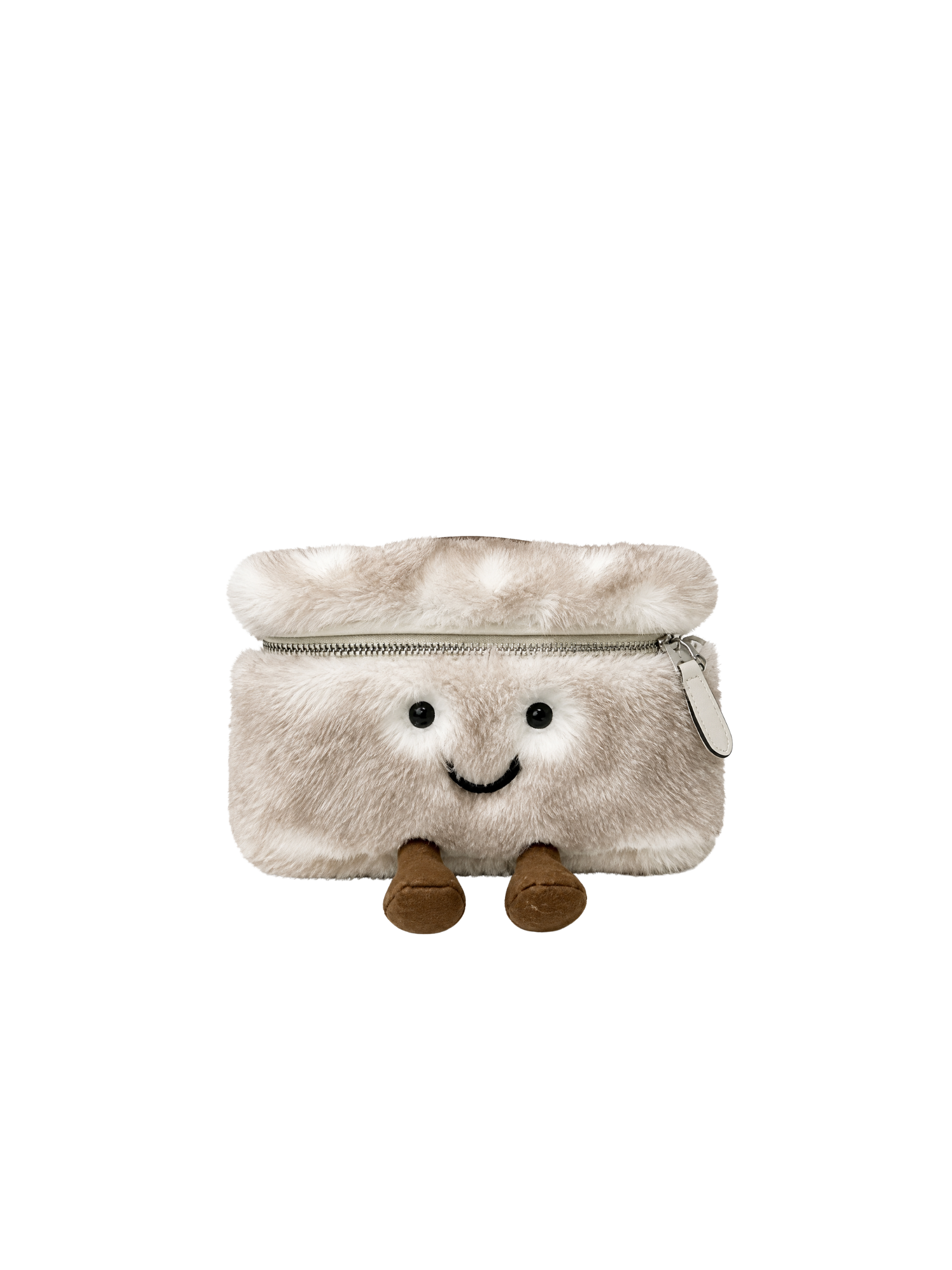 Jellykin 20 Faux Fur Calf Leather-Trim Flat Vanity Bag in Himalaya — Front