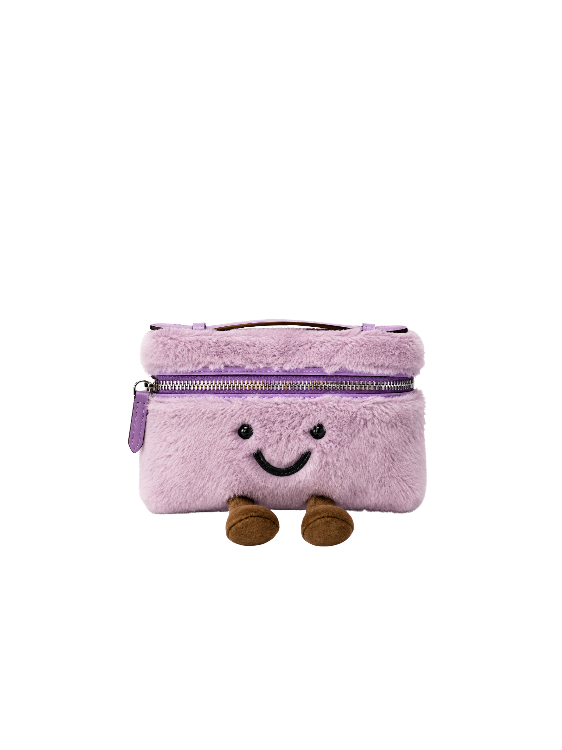 Jellykin 20 Faux Fur Calf Leather-Trim Flat Vanity Bag in Ube — Front