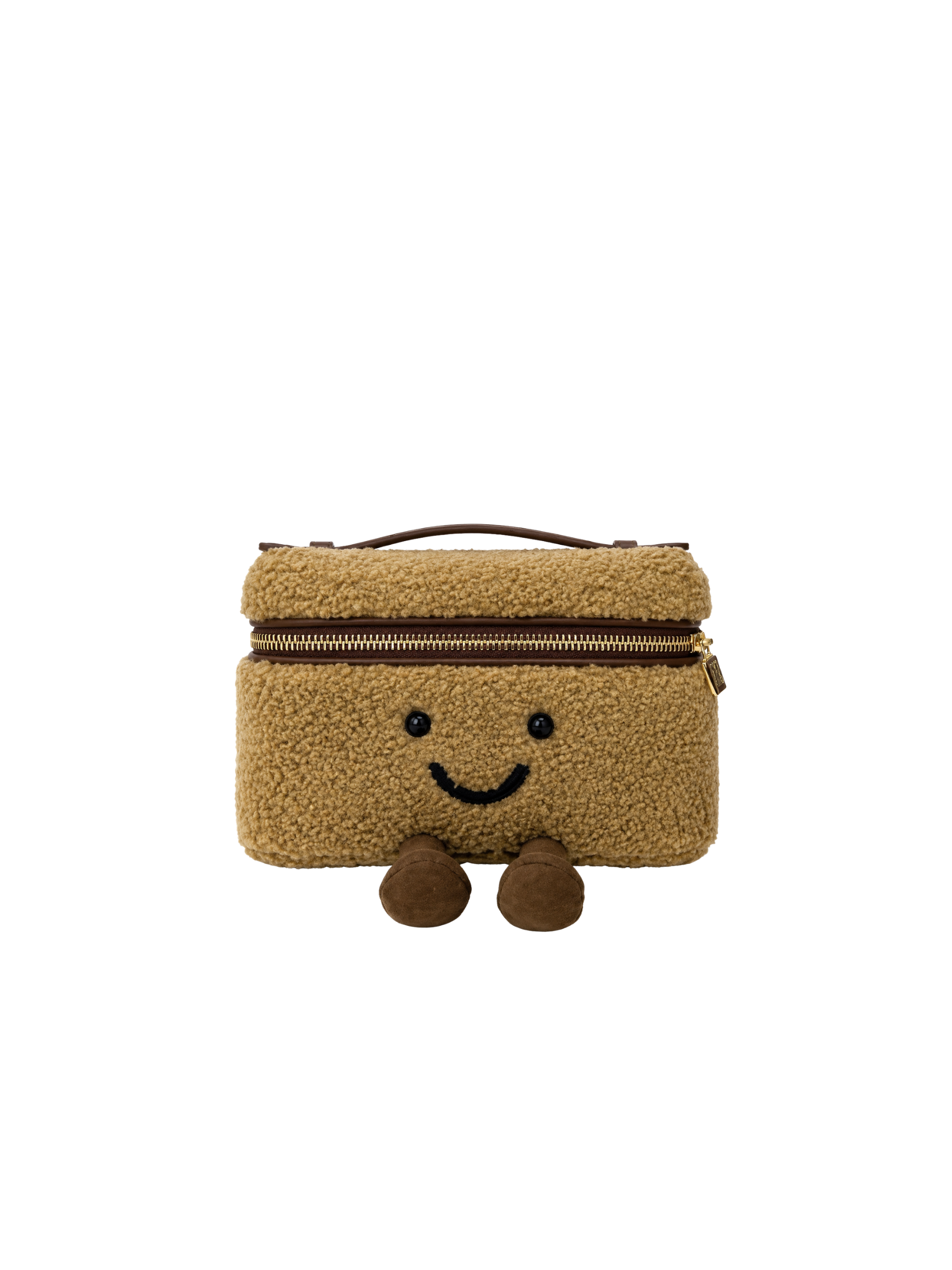 Jellykin 20 Teddy Faux Fur Calf Leather-Trim Flat Vanity Bag in Cookie — Front
