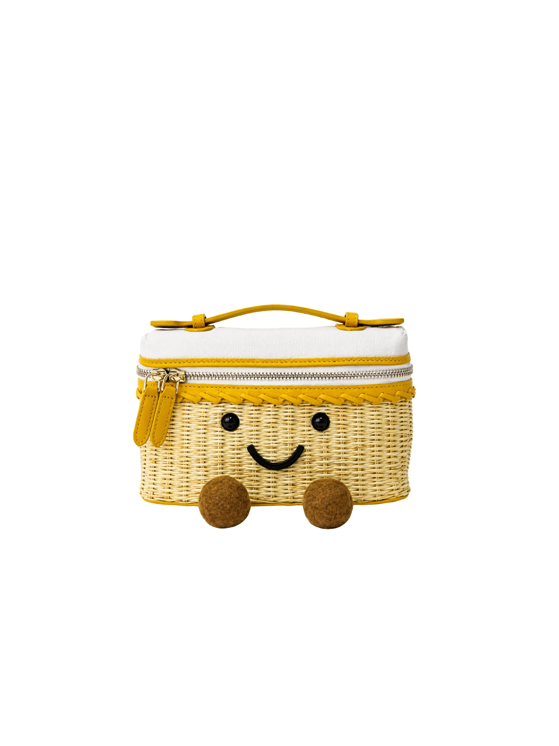 Jellykin 20 Woven Raffia Calf Leather-Trim Flat Vanity Bag in Lemon — Front