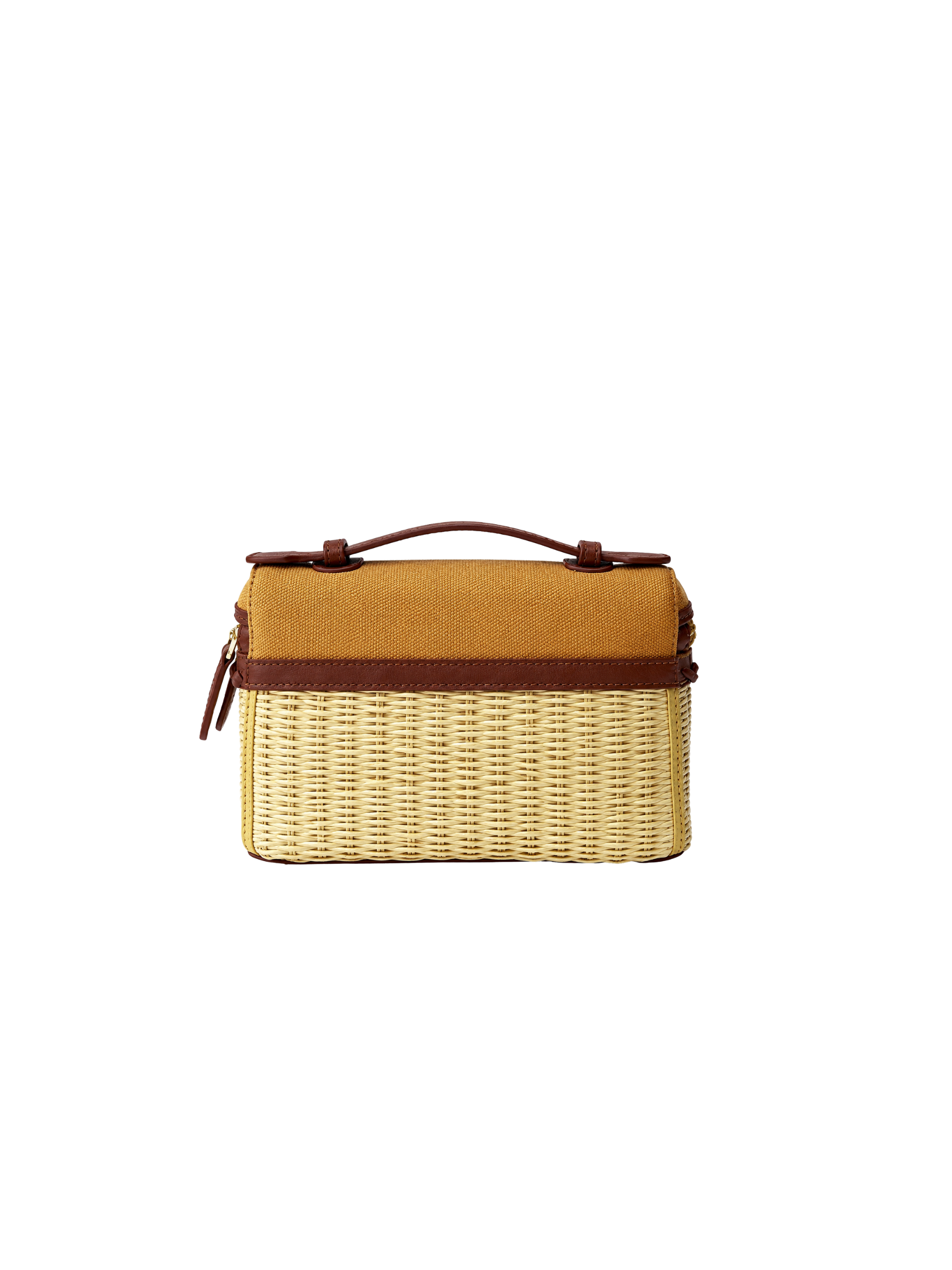 Jellykin 20 Woven Raffia Calf Leather-Trim Flat Vanity Bag in Syrup — Back