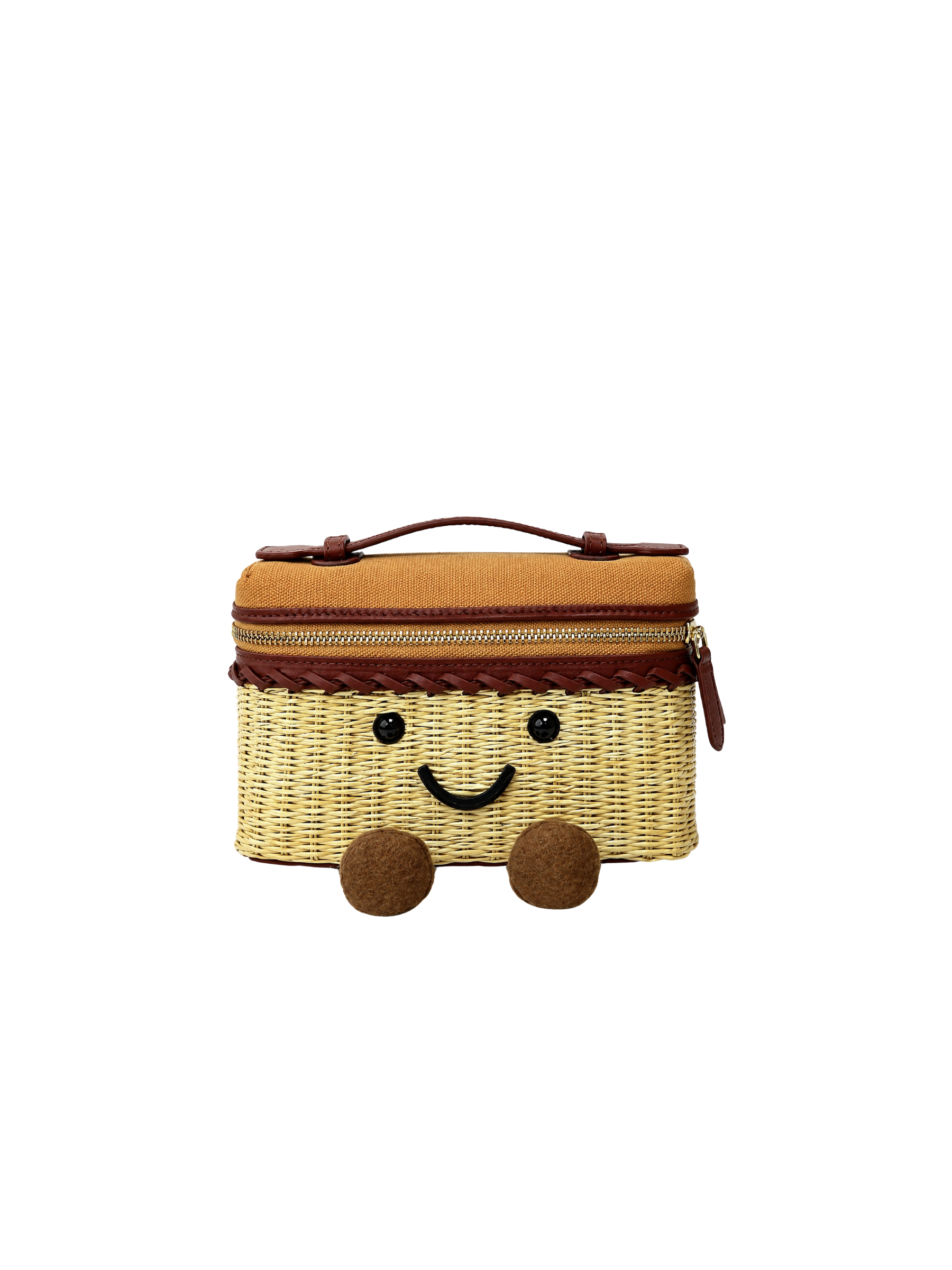 Jellykin 20 Woven Raffia Calf Leather-Trim Flat Vanity Bag in Syrup — Front