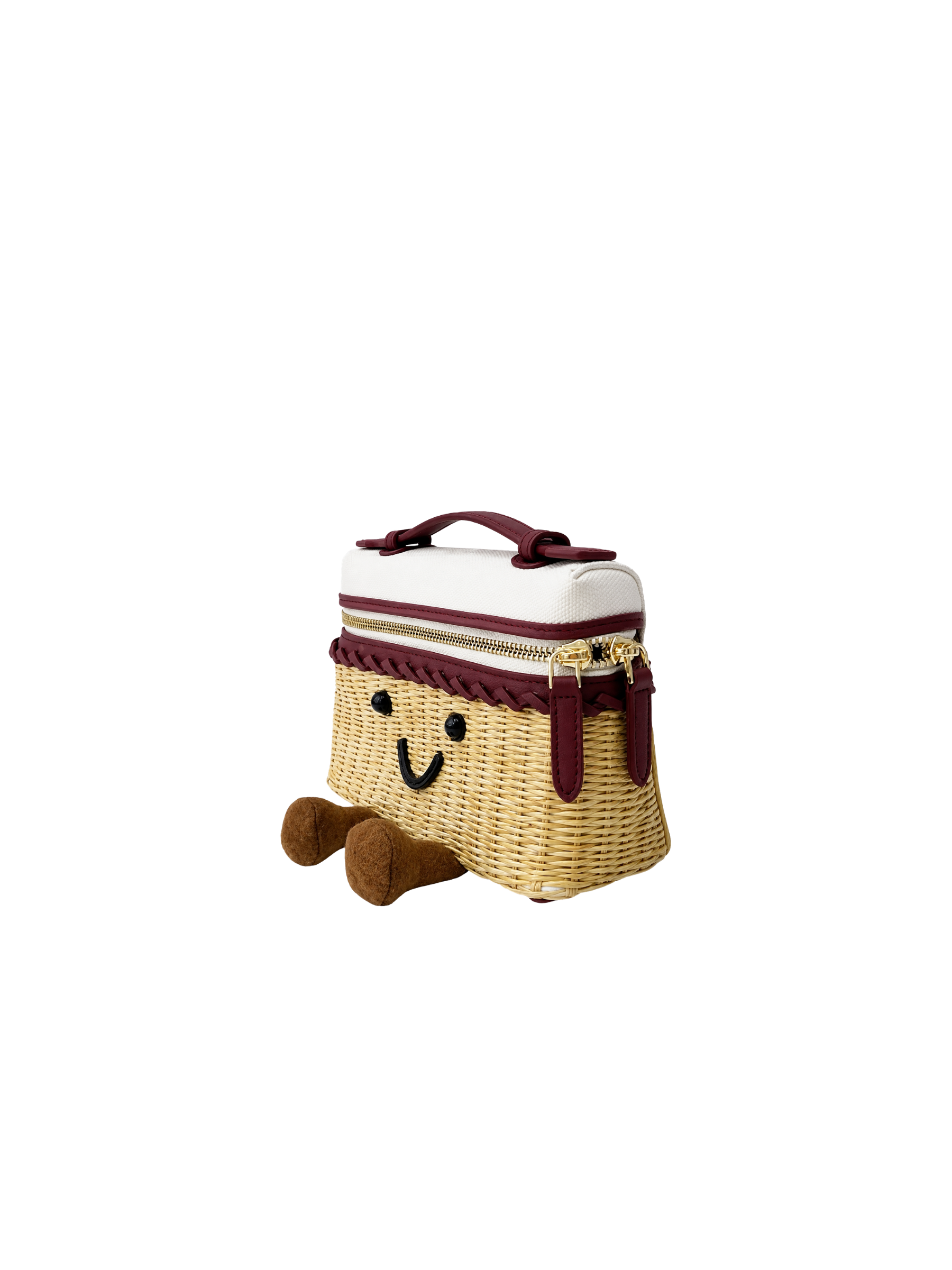 Jellykin 20 Woven Raffia Calf Leather-Trim Flat Vanity Bag in Wine — Side