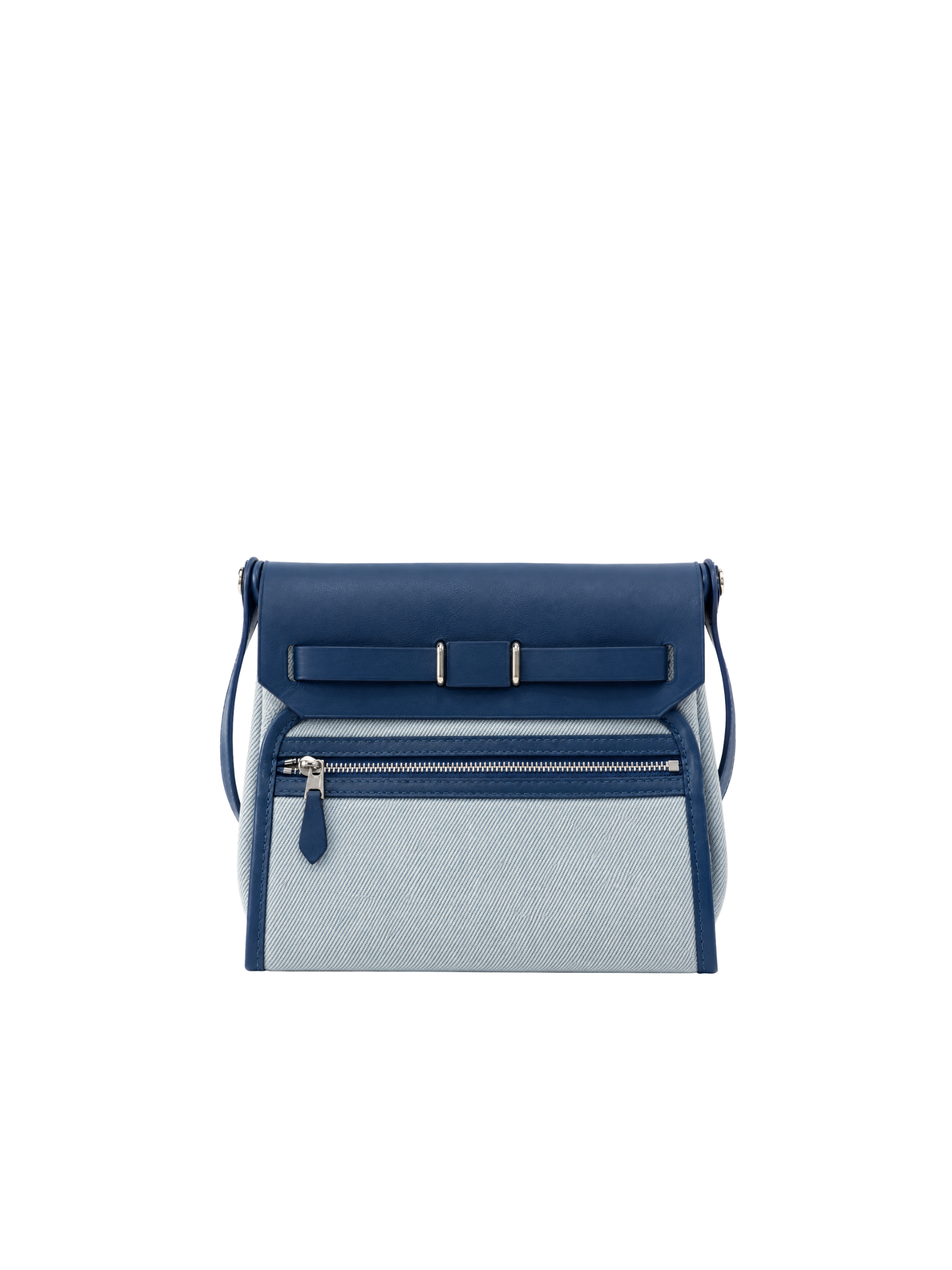 Jellykin 21 Denim Calf Leather-Trim Clutch Bag in Blue Marshmallow, back view