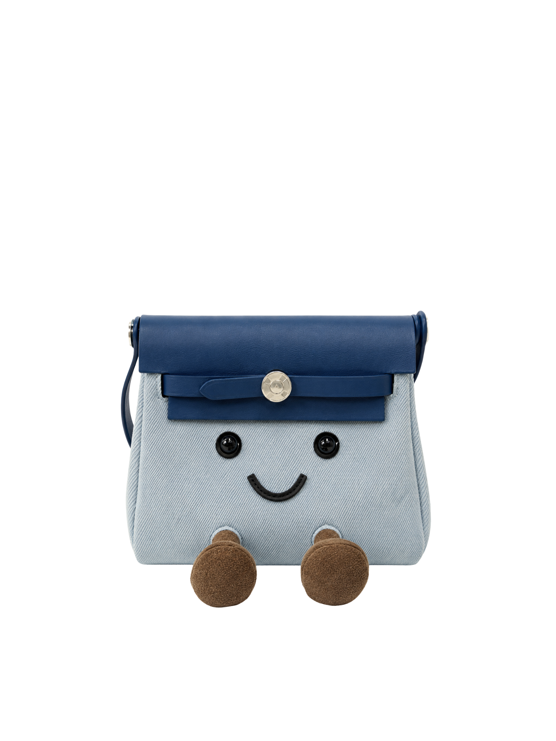 Jellykin 21 Denim Calf Leather-Trim Clutch Bag in Blue Marshmallow, front view