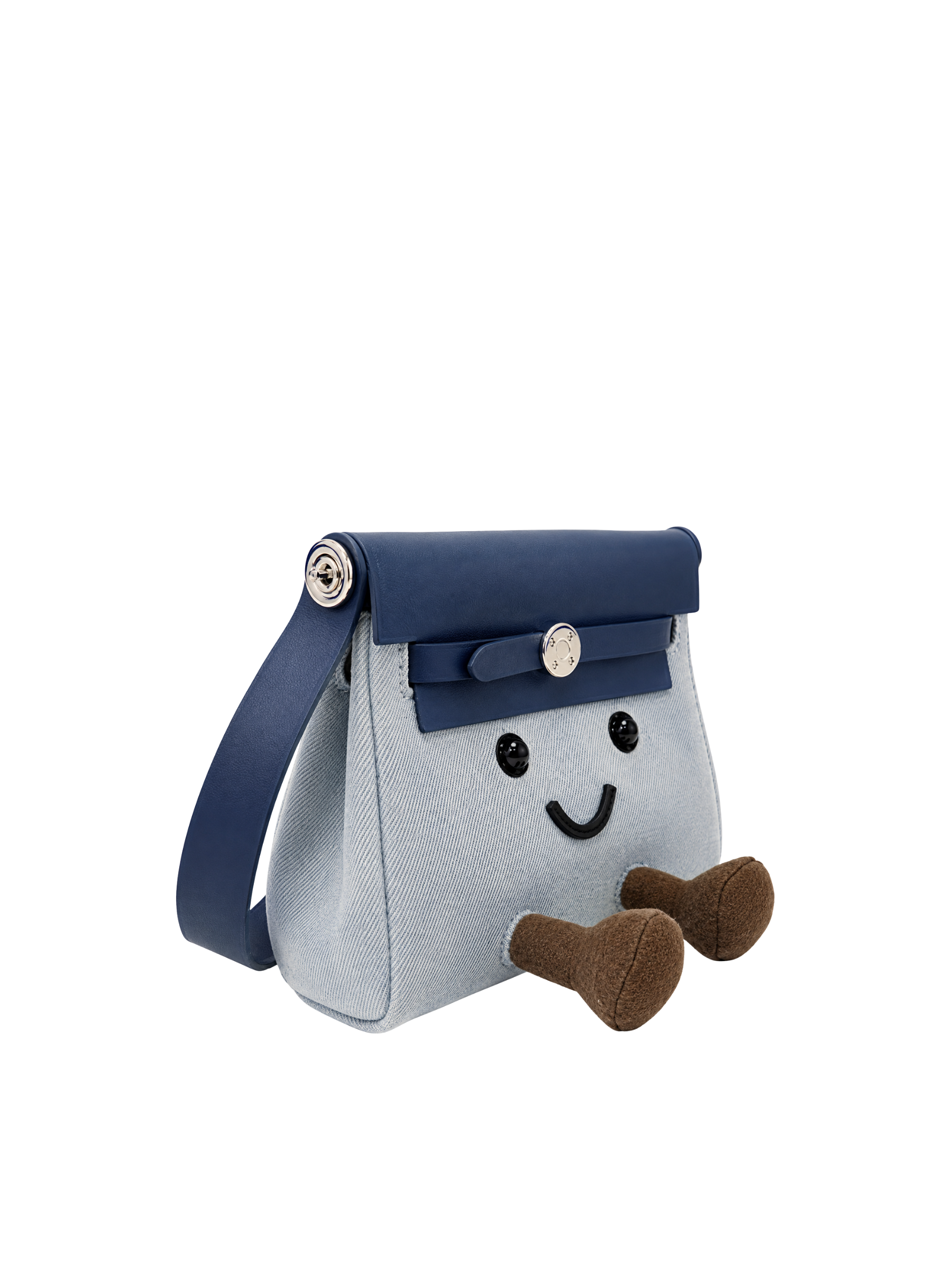 Jellykin 21 Denim Calf Leather-Trim Clutch Bag in Blue Marshmallow, side view
