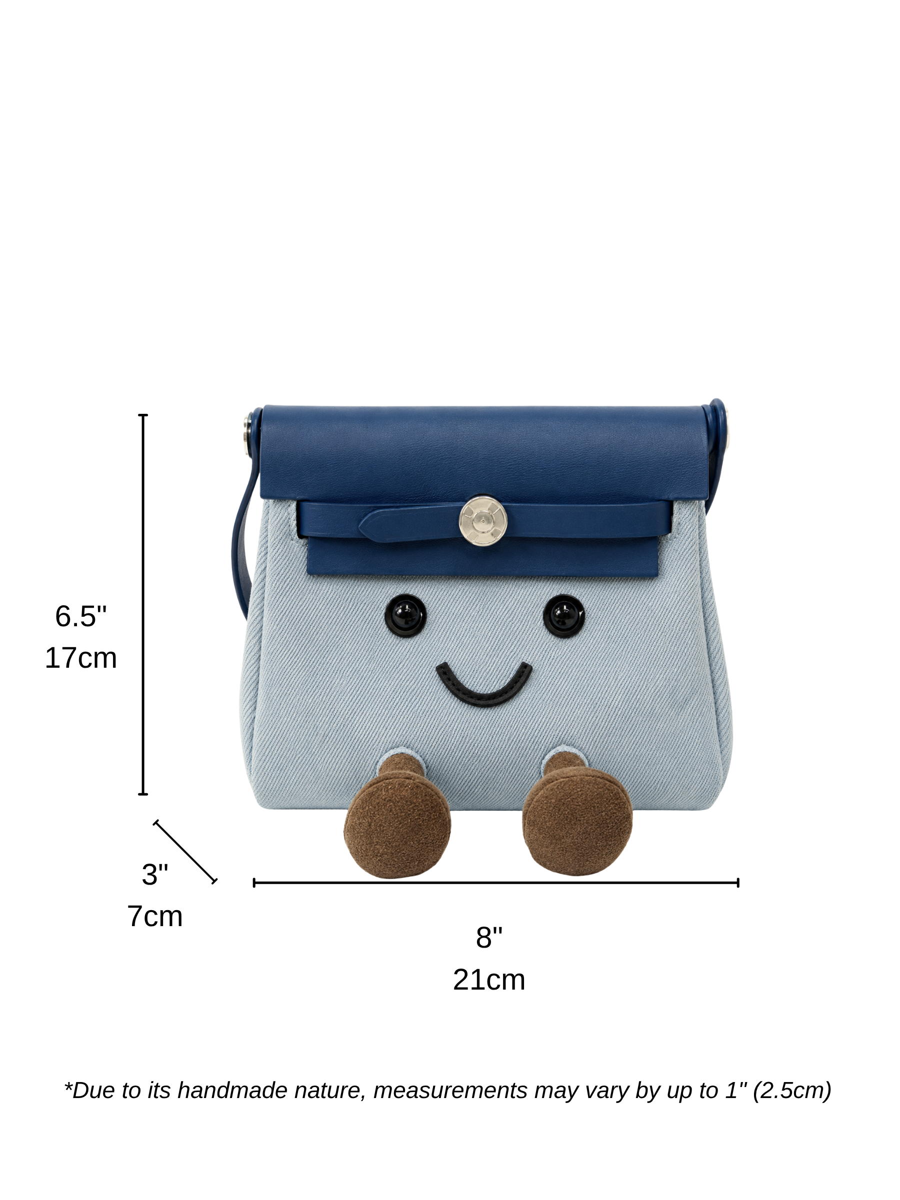 Jellykin 21 Denim Calf Leather-Trim Clutch Bag measurement guide