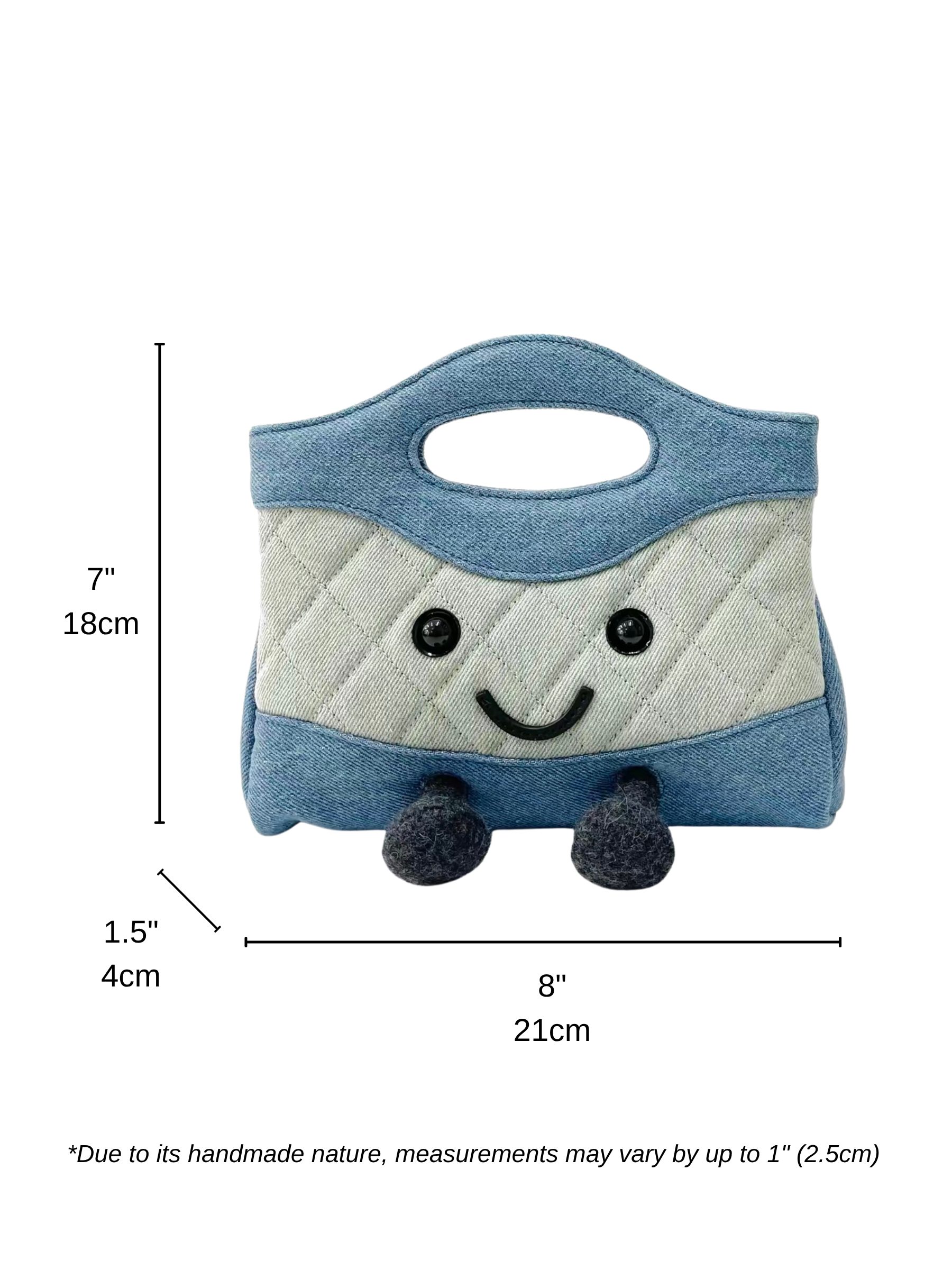 Jellykin Blue Denim Quilted Tote Bag - Size Chart