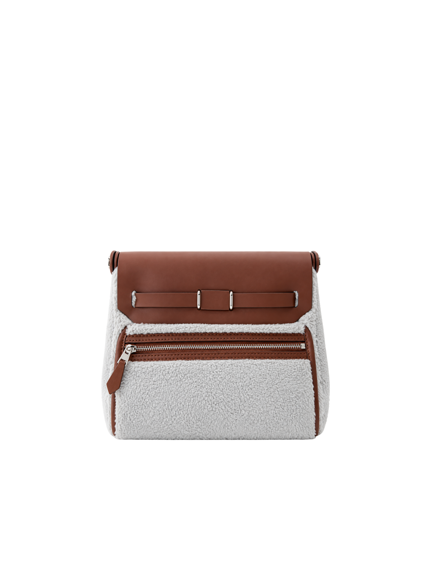 Jellykin 21 Faux Fur Calf Leather-Trim Clutch Bag in Mochi, back view