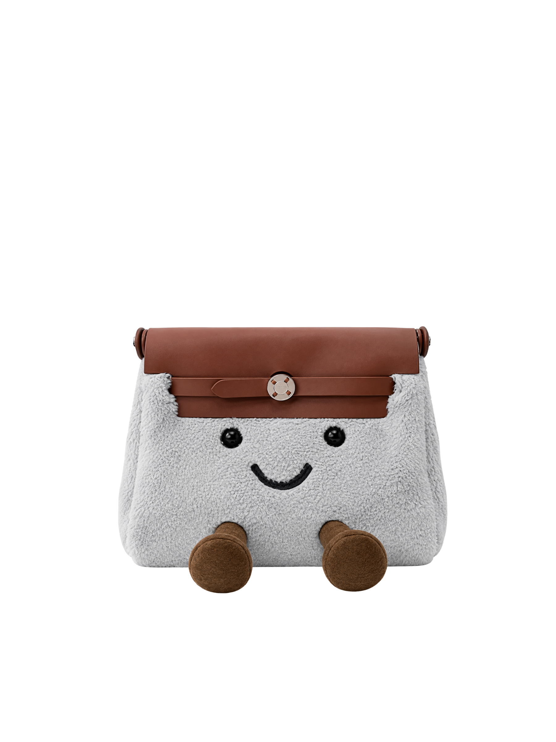 Jellykin 21 Faux Fur Calf Leather-Trim Clutch Bag in Mochi, front view