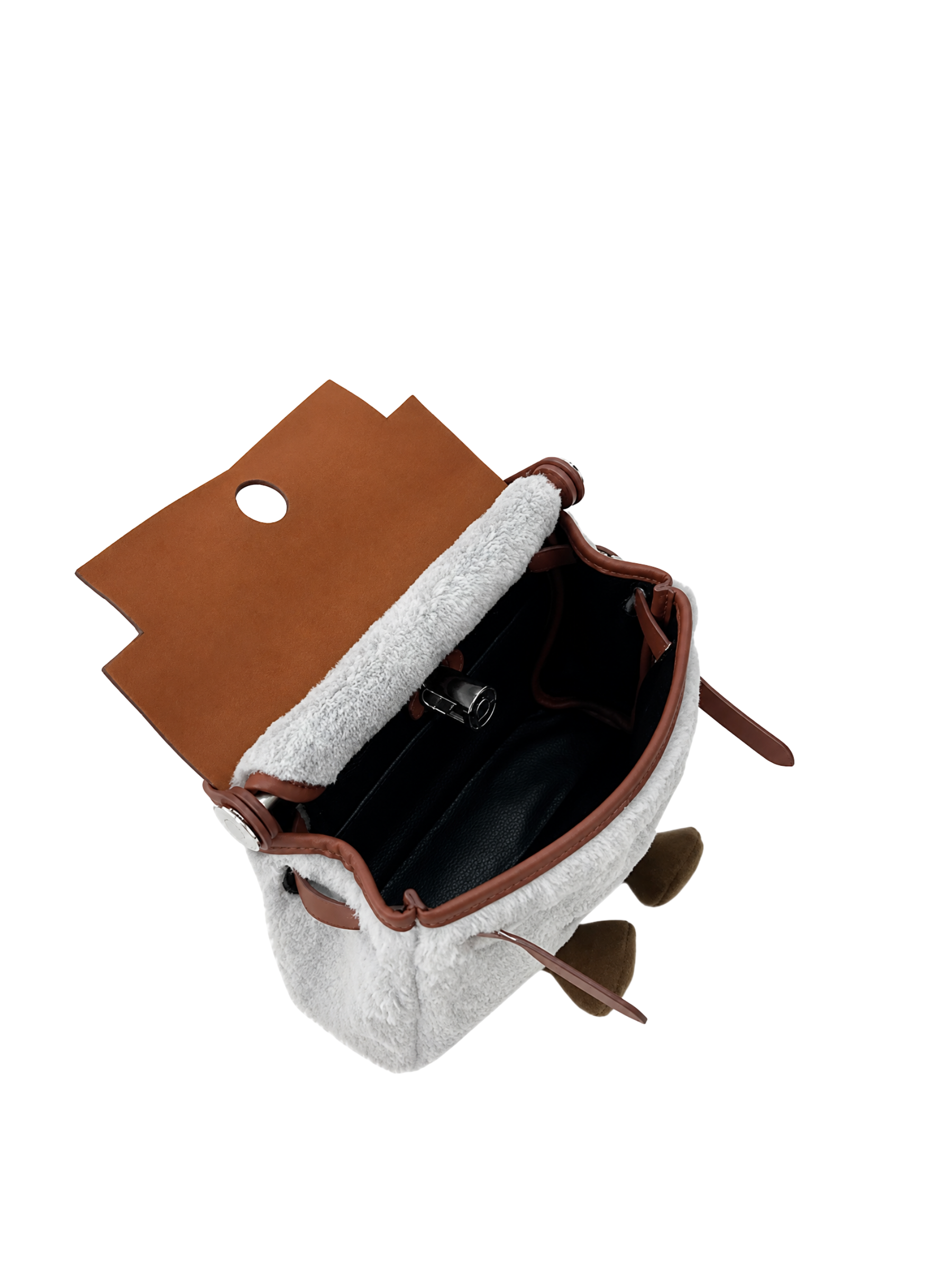 Jellykin 21 Faux Fur Calf Leather-Trim Clutch Bag in Mochi, interior view