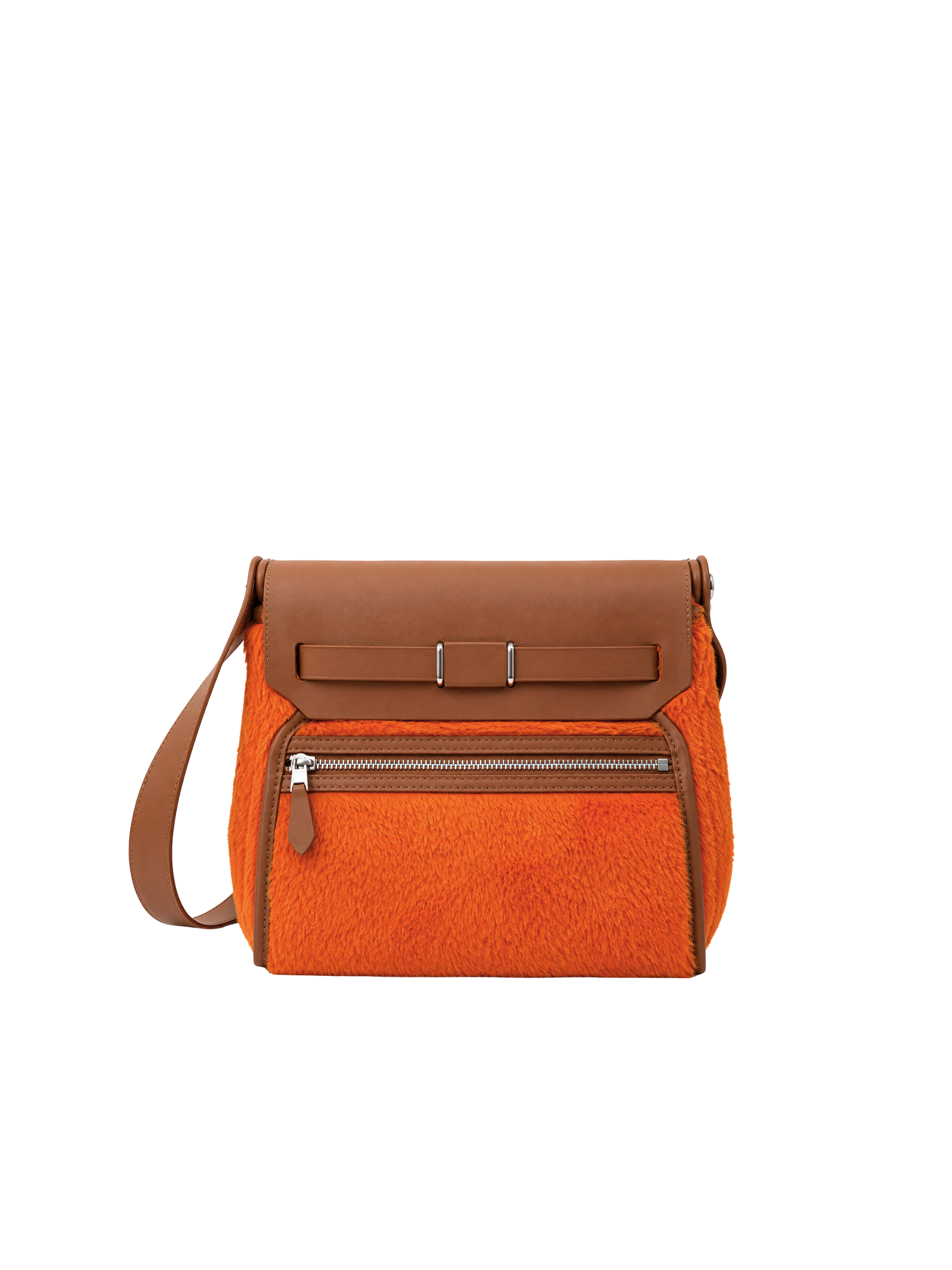 Jellykin 21 Faux Fur Calf Leather-Trim Clutch Bag in Orange, back view