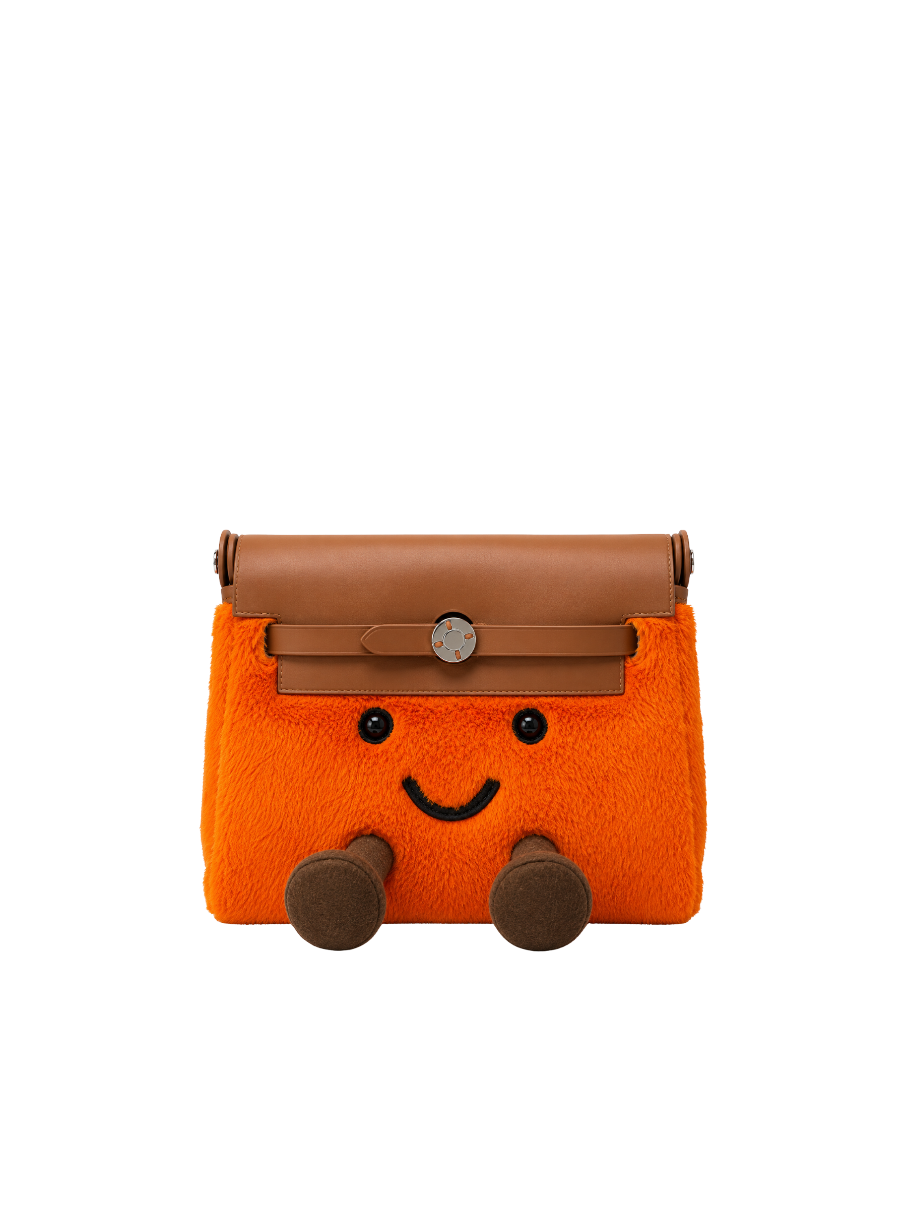Jellykin 21 Faux Fur Calf Leather-Trim Clutch Bag in Orange, front view