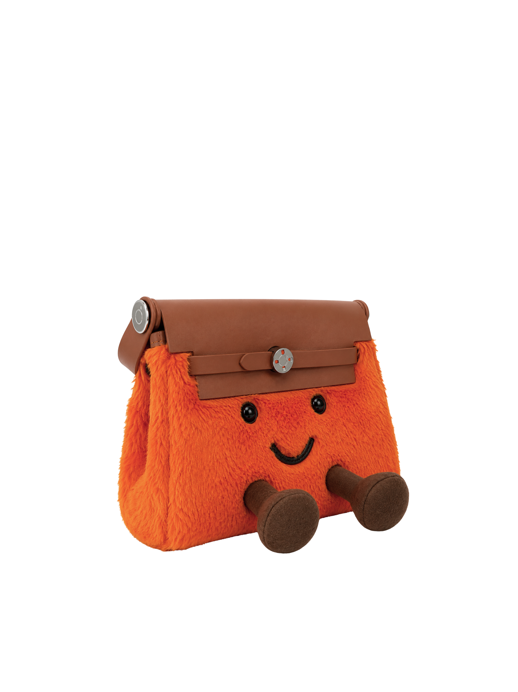 Jellykin 21 Faux Fur Calf Leather-Trim Clutch Bag in Orange, side view