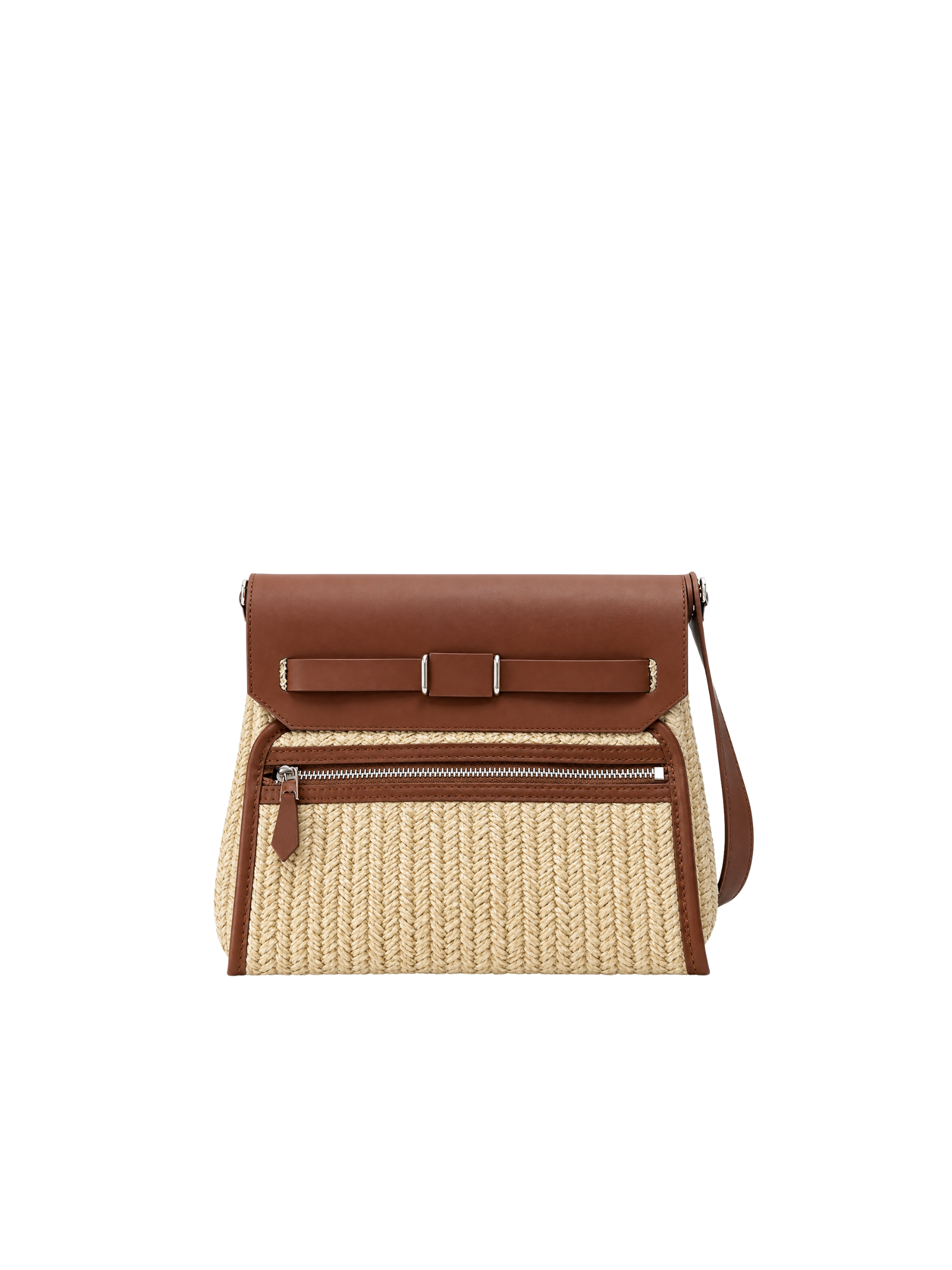 Jellykin 21 Woven Raffia Calf Leather-Trim Clutch Bag in Tahini, back view