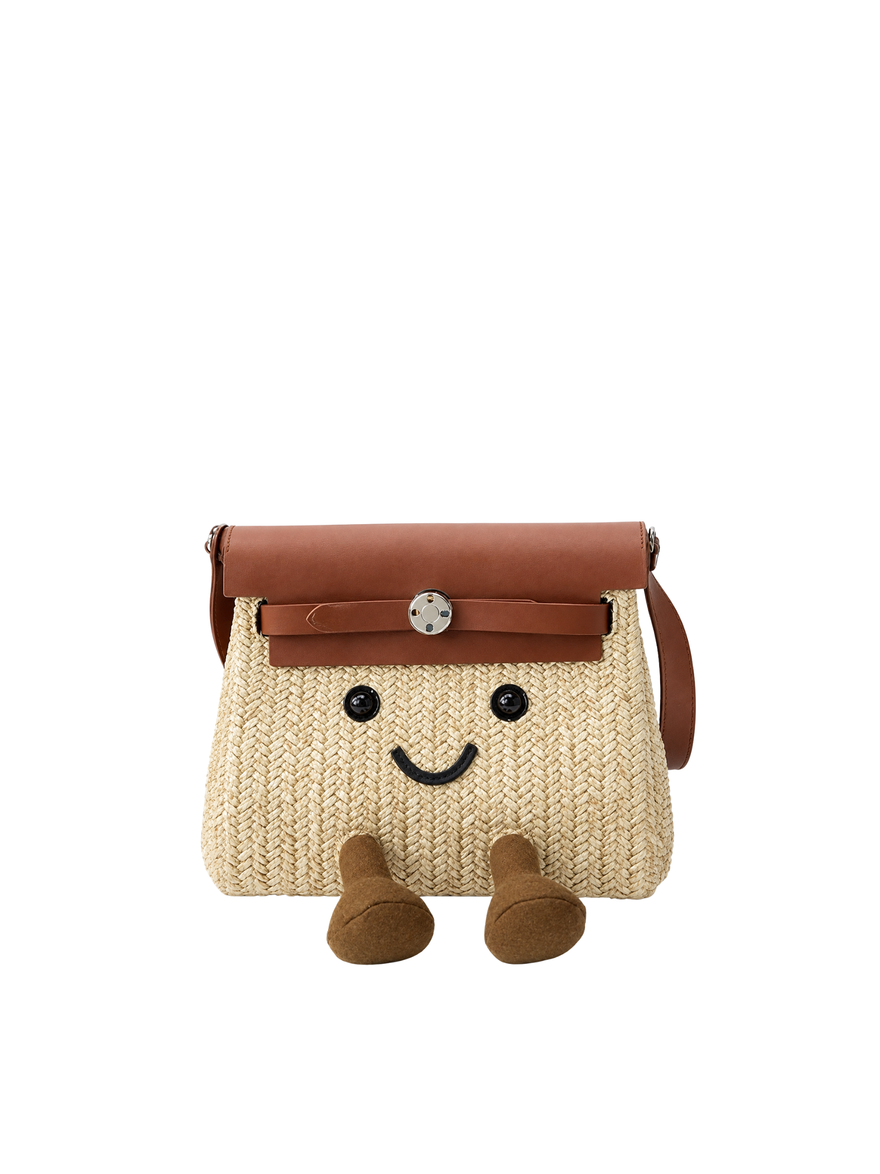 Jellykin 21 Woven Raffia Calf Leather-Trim Clutch Bag in Tahini, front view