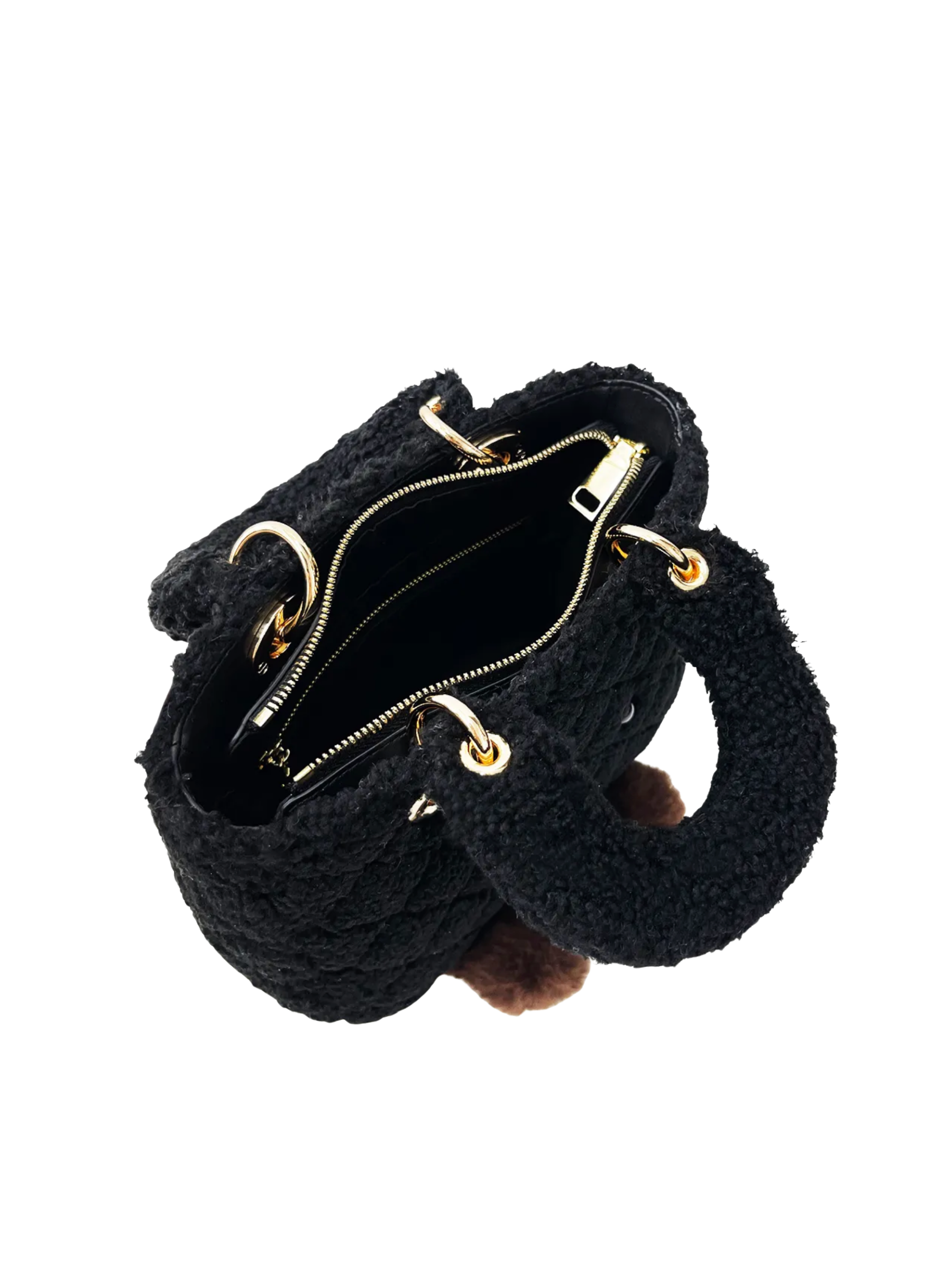 Jellykin 22 Faux Fur Lady Bag in Caviar, interior view
