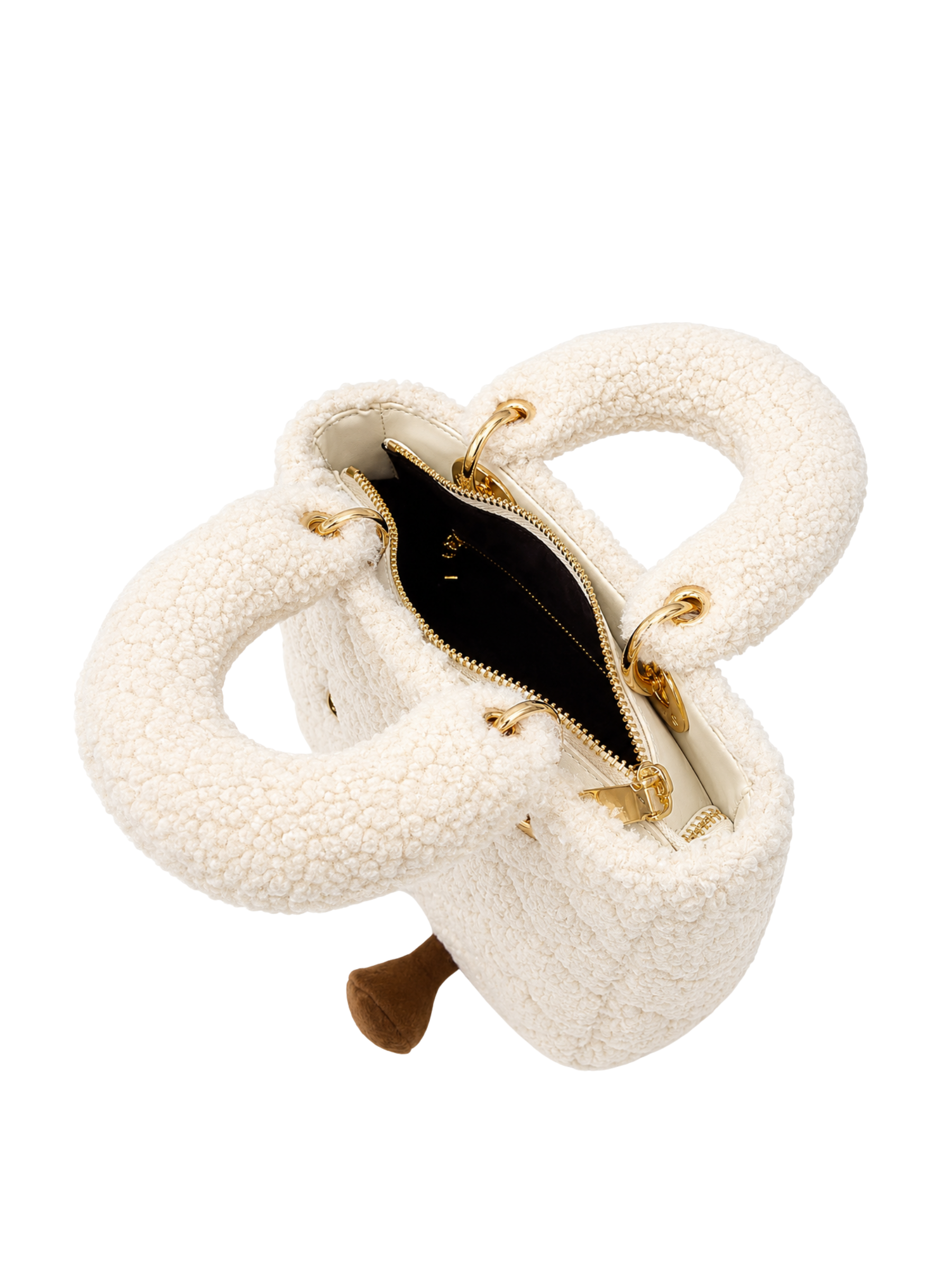 Jellykin 22 Faux Fur Lady Bag in Milk, interior view