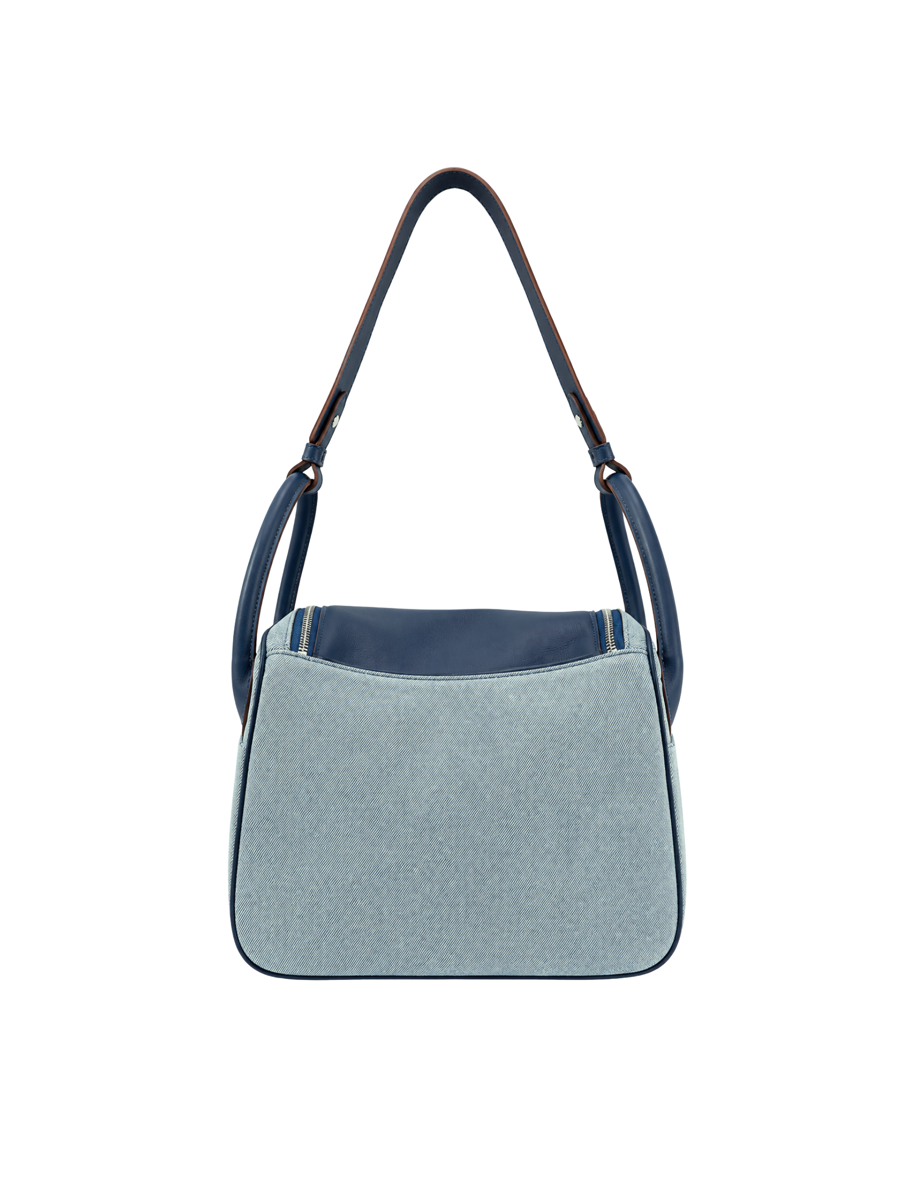 Jellykin 24 Denim Calf Leather-Trim Supple Bag in Blue Marshmallow, back view